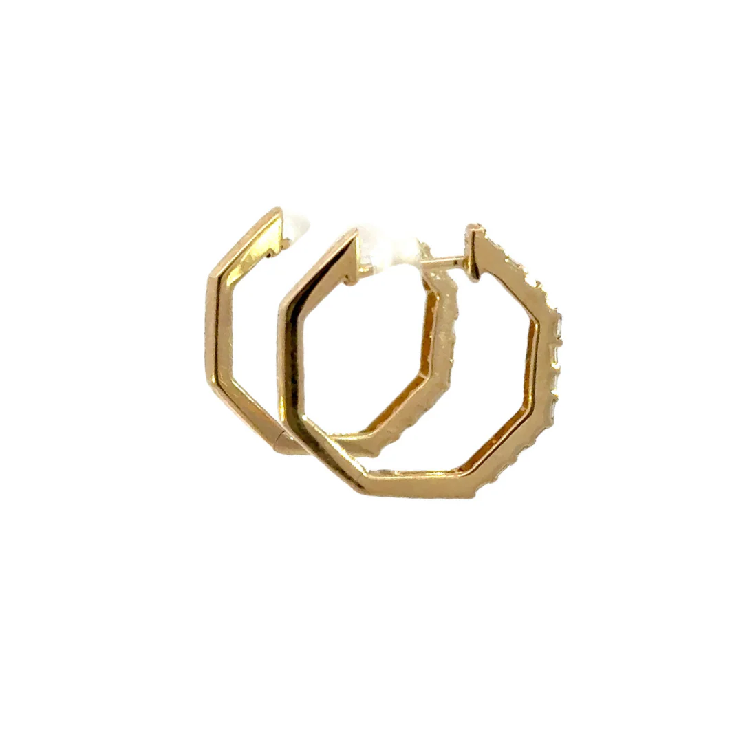 EHE56546. 14k Solid Gold Diamond Octagon Hoops - Image 3
