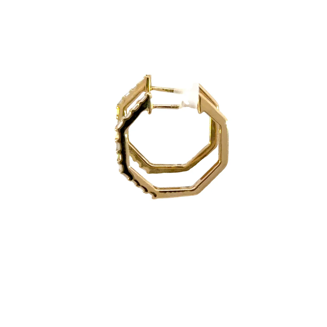 EHE56546. 14k Solid Gold Diamond Octagon Hoops - Image 4