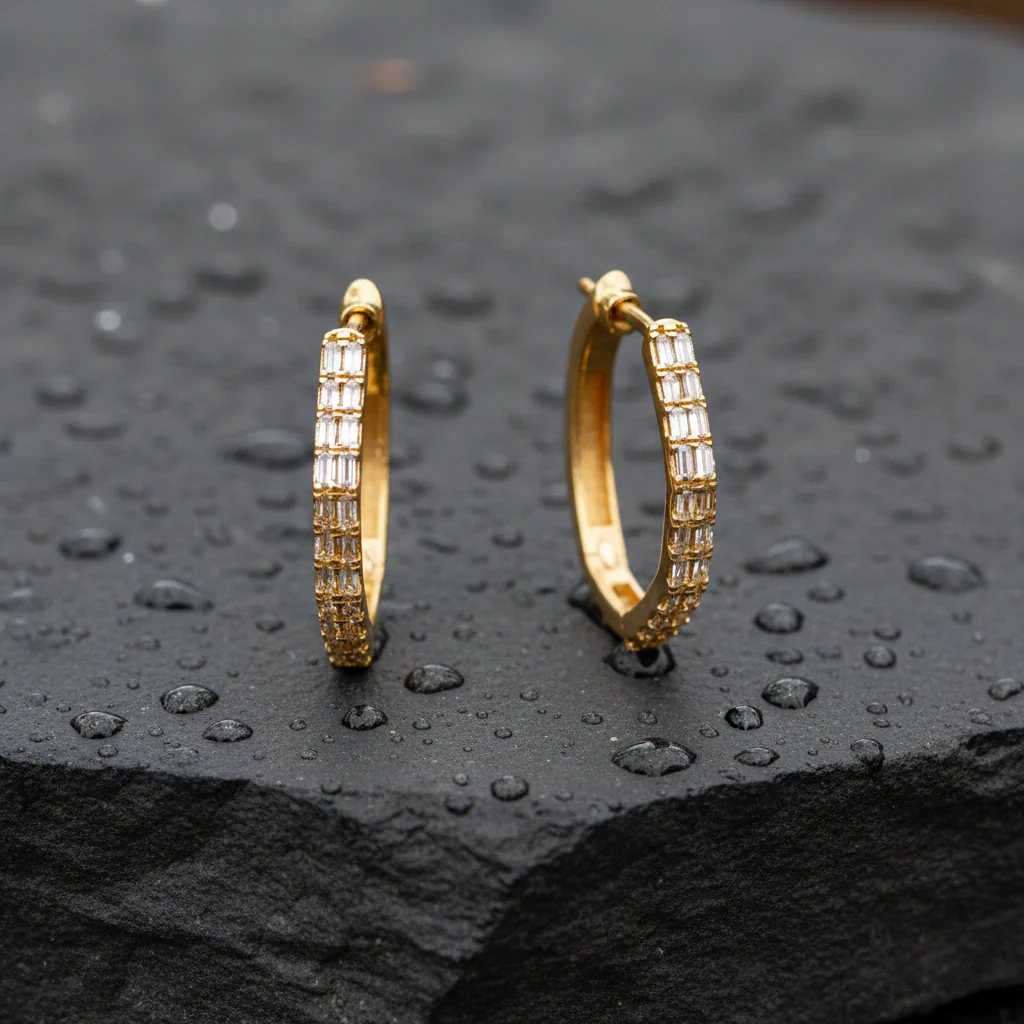 EHE56546. 14k Solid Gold Diamond Octagon Hoops - Image 7
