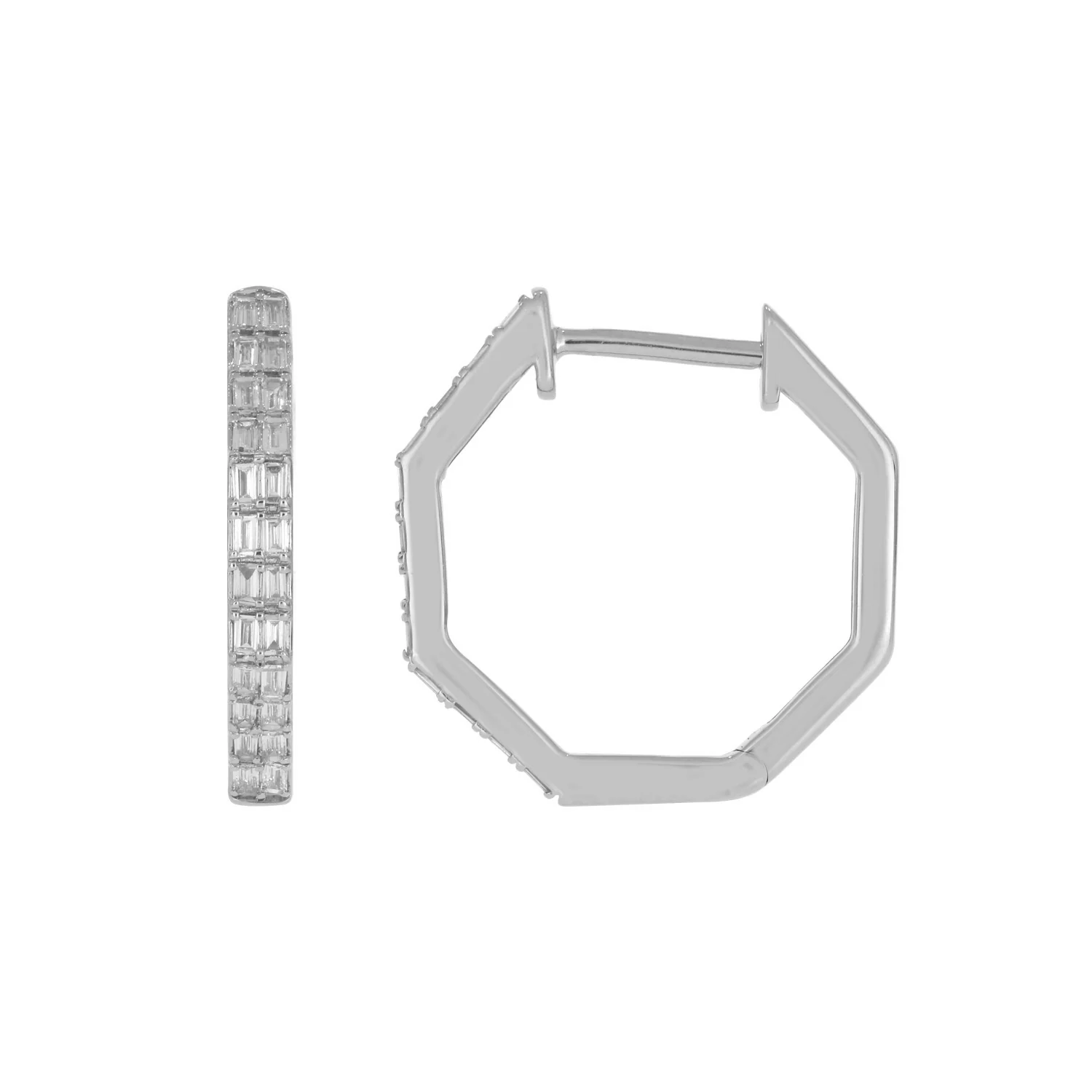EHE56546. 14k Solid Gold Diamond Octagon Hoops - Image 9