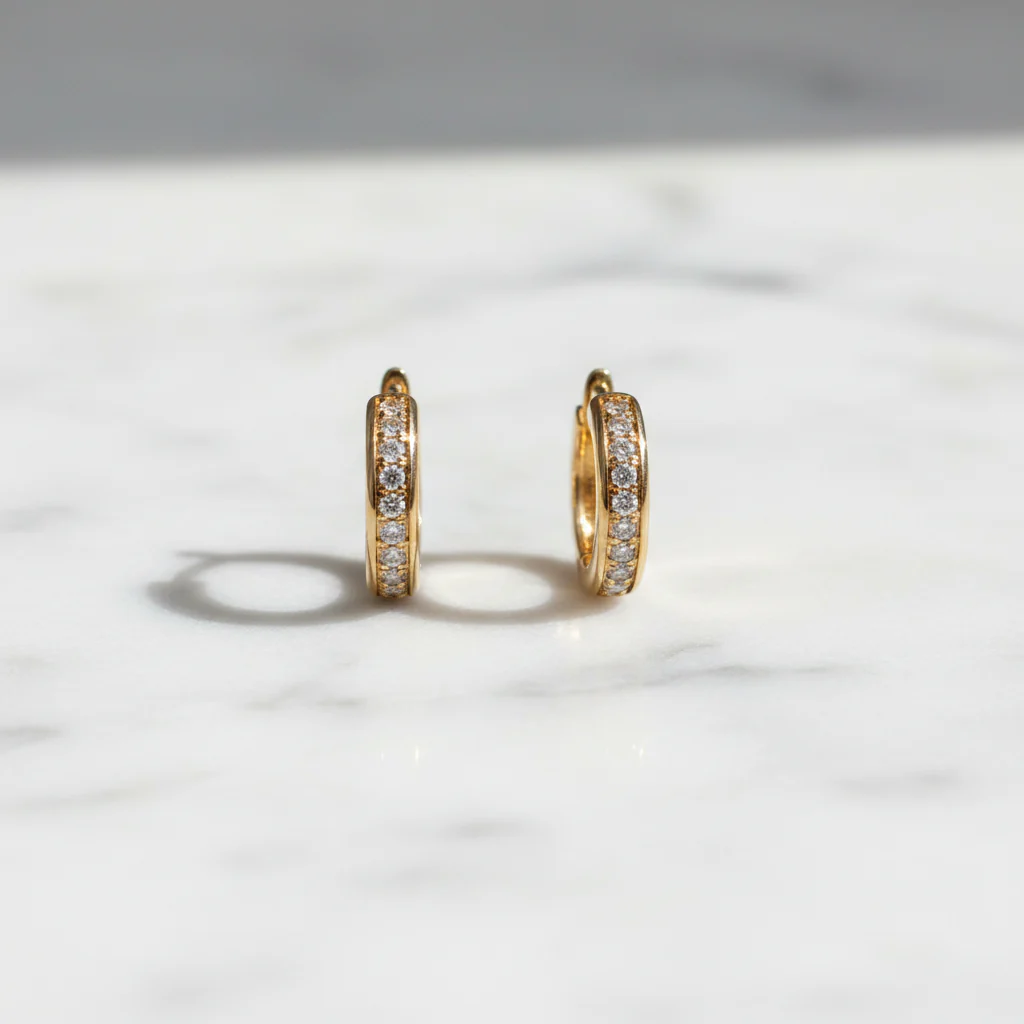 EHE56598. 14K Solid Yellow Gold Diamond Hoop Earrings