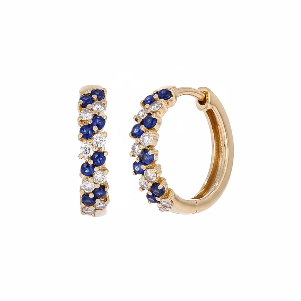 EHE56872. 14K Solid Gold Diamonds and Turquoise Hoops - Image 10
