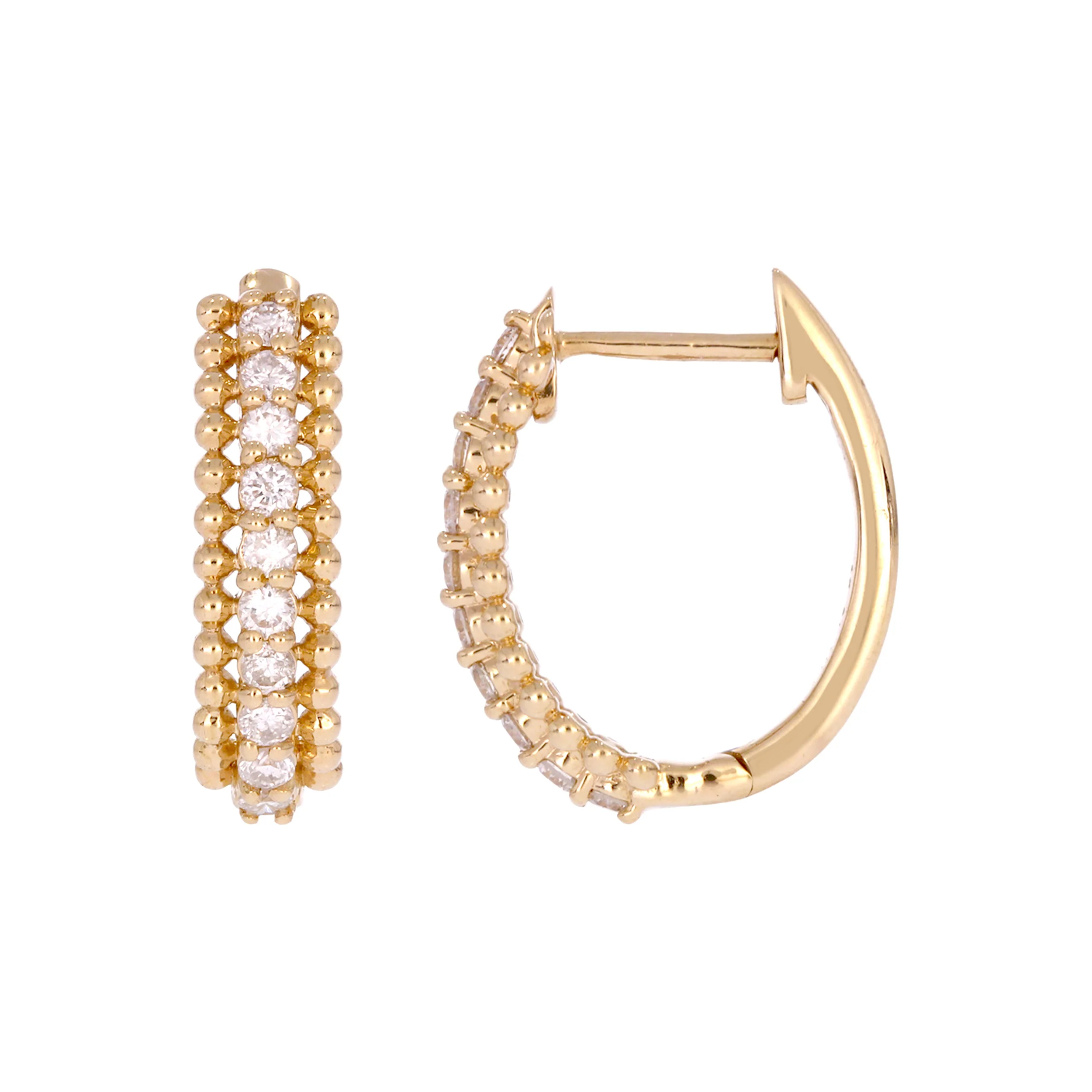 EHE57298. 14K Solid Yellow Gold Diamond Hoop Earrings - Image 3