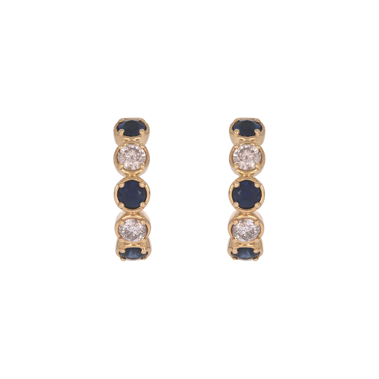 EHE57633. 14k Solid Gold Diamond and Gemstones Hoop Earrings - Image 4
