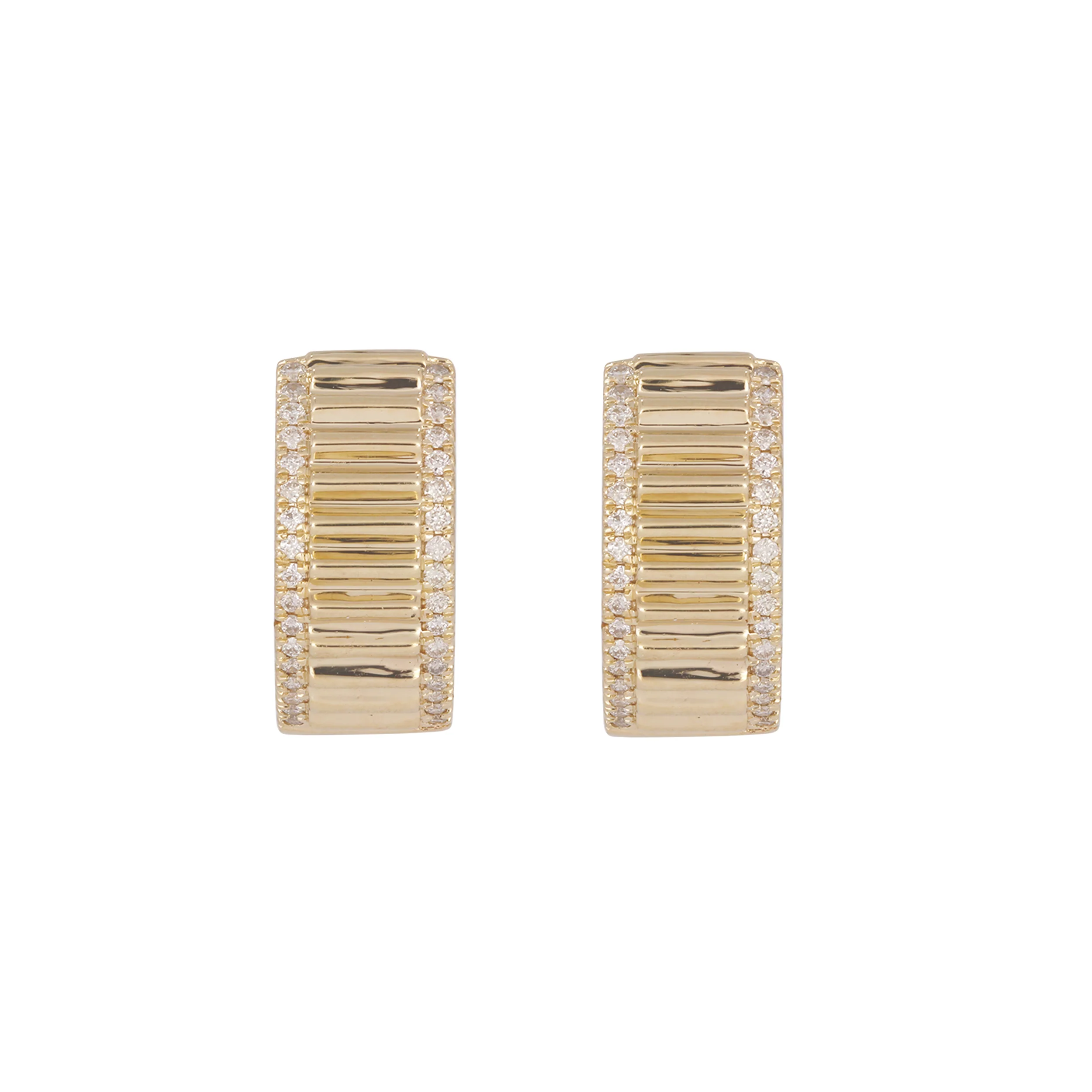 EHF57385. 14K Solid Yellow Gold Diamond Hoop Earrings - Image 2