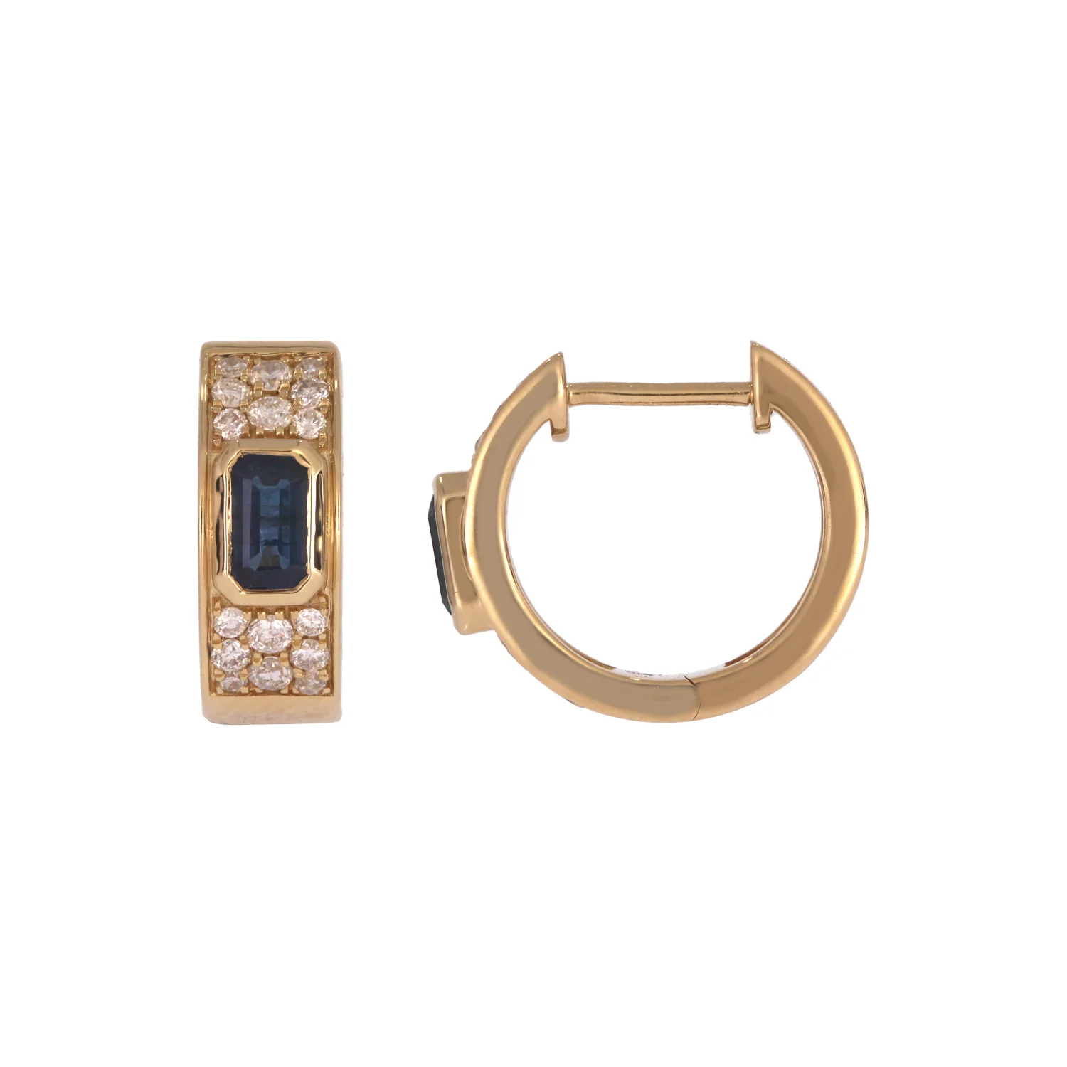 EHF57634. 14k Solid Gold Diamond and Gemstones Hoop Earrings - Image 4