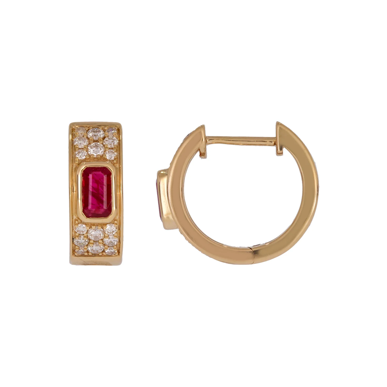 EHF57634. 14k Solid Gold Diamond and Gemstones Hoop Earrings - Image 7