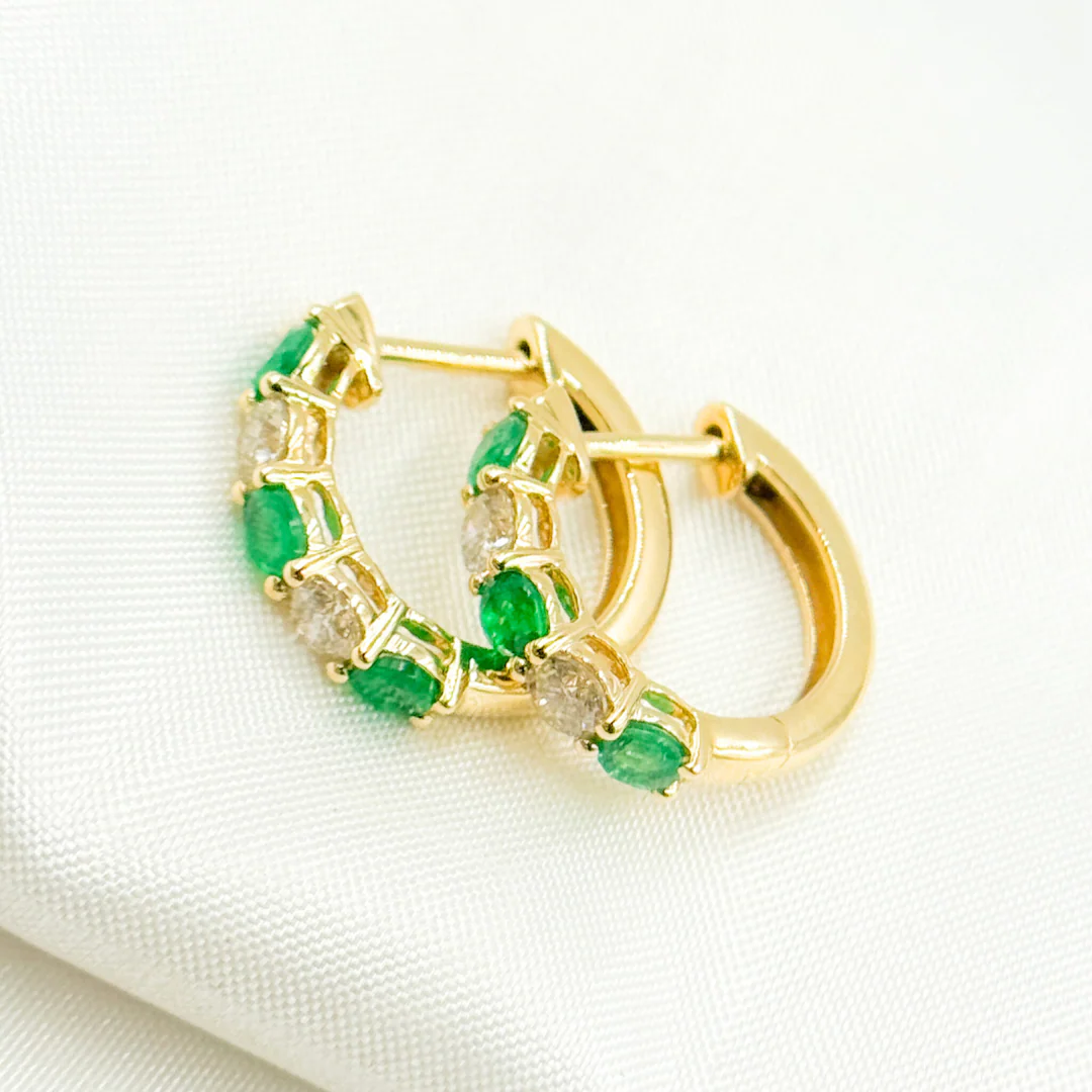 EHG56555. 14k Solid Gold Gemstone and Diamond Hoops - Image 10