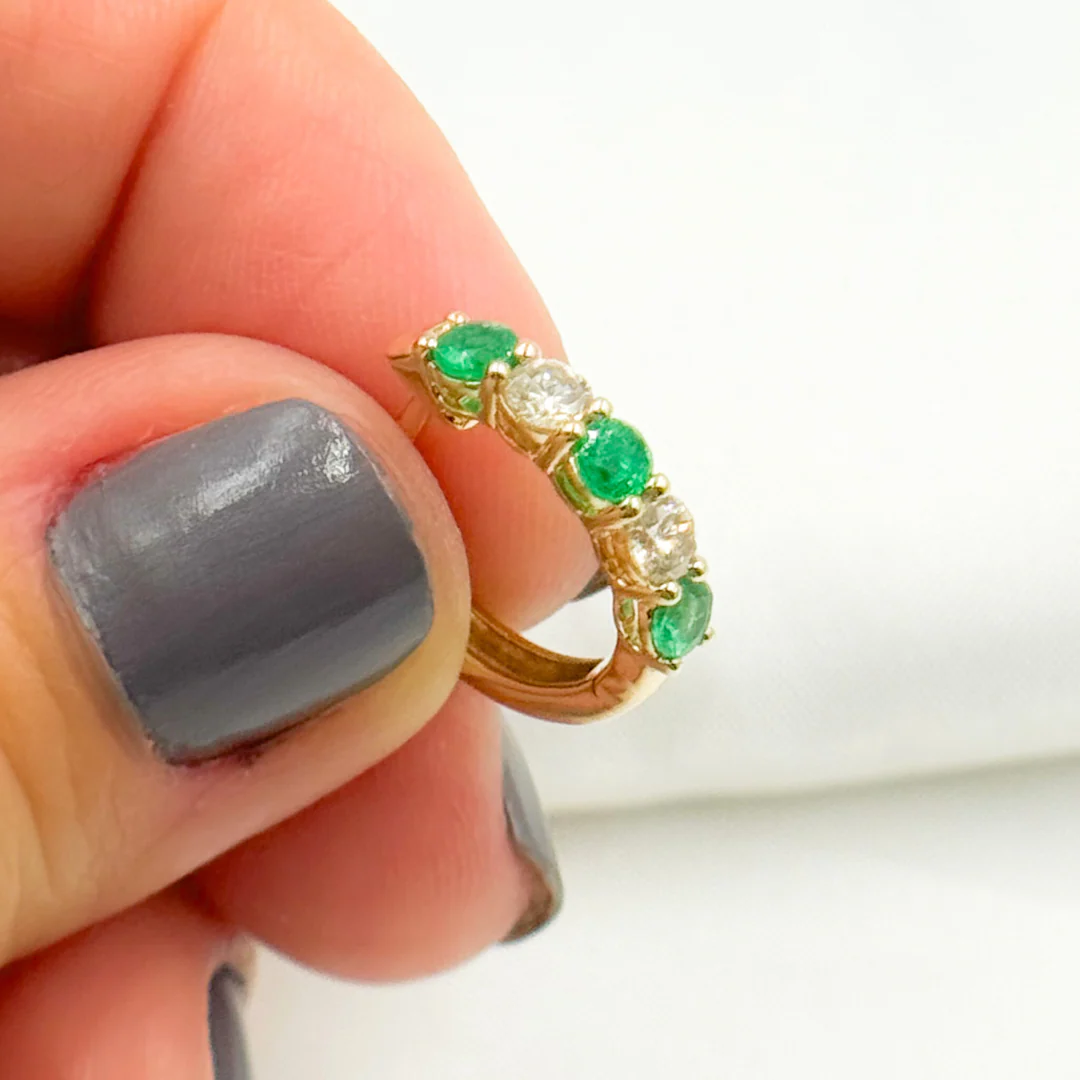 EHG56555. 14k Solid Gold Gemstone and Diamond Hoops - Image 11