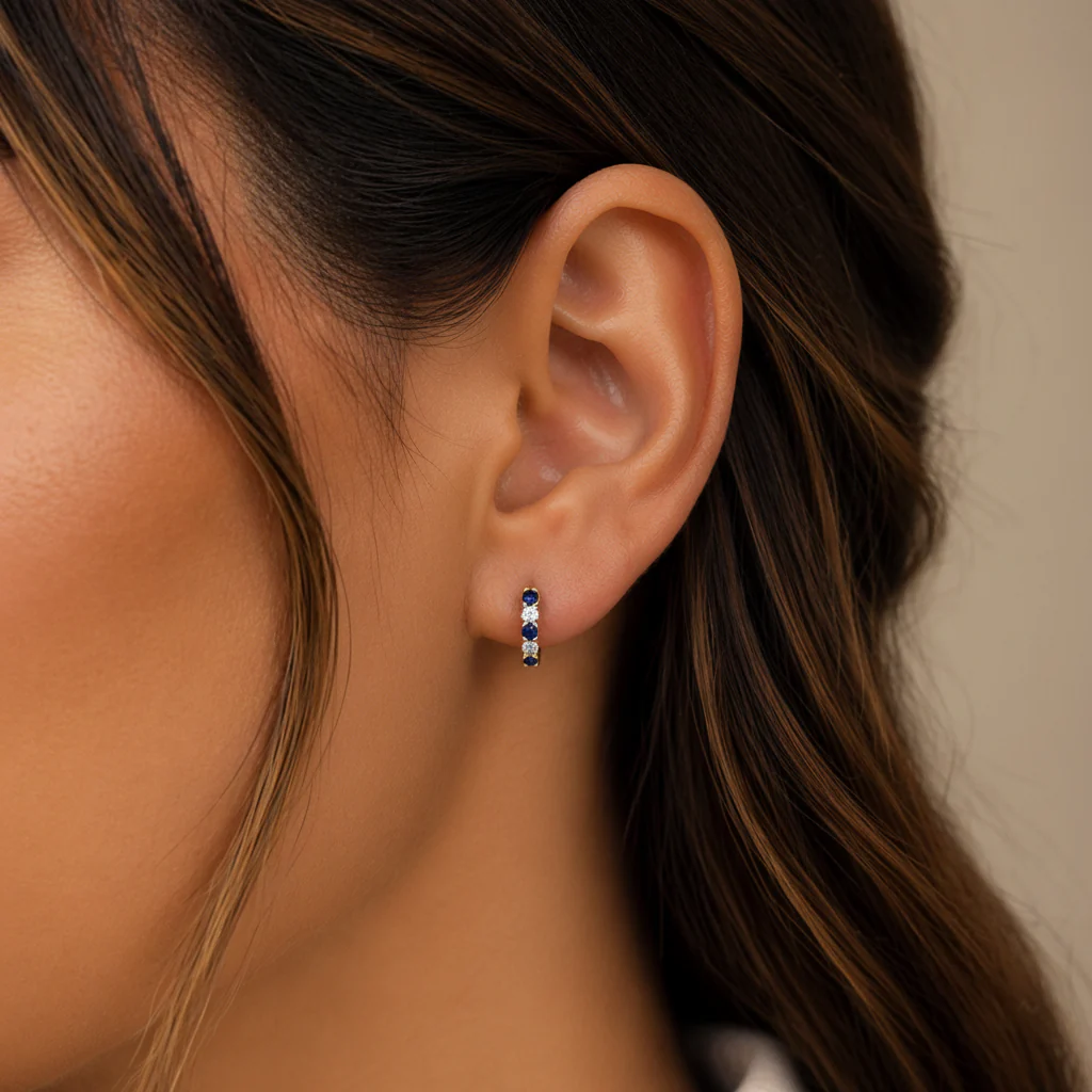 EHG56555. 14k Solid Gold Gemstone and Diamond Hoops - Image 19