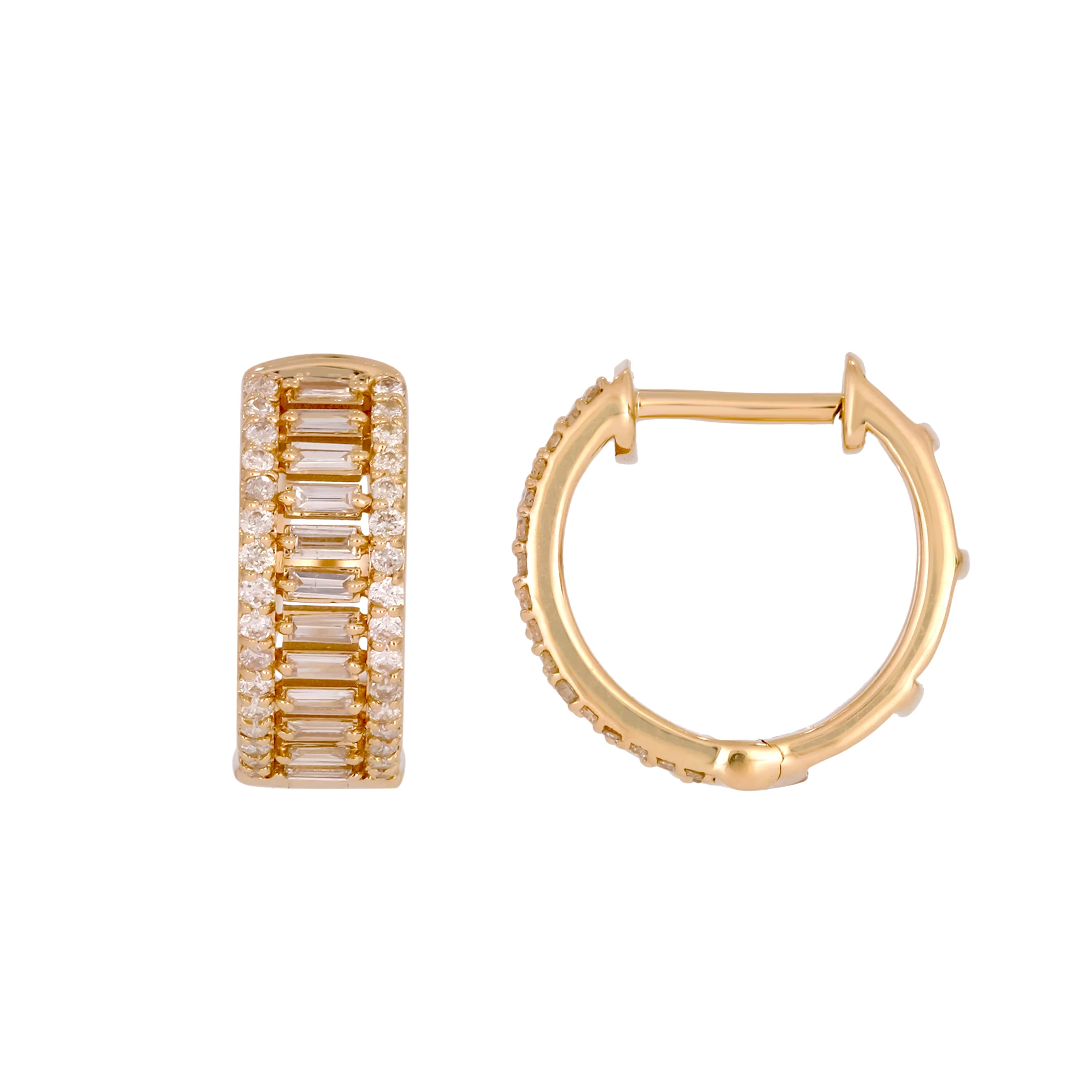 EHH57405. 14K Solid Gold Baguette Diamond Round Hoop - Image 4