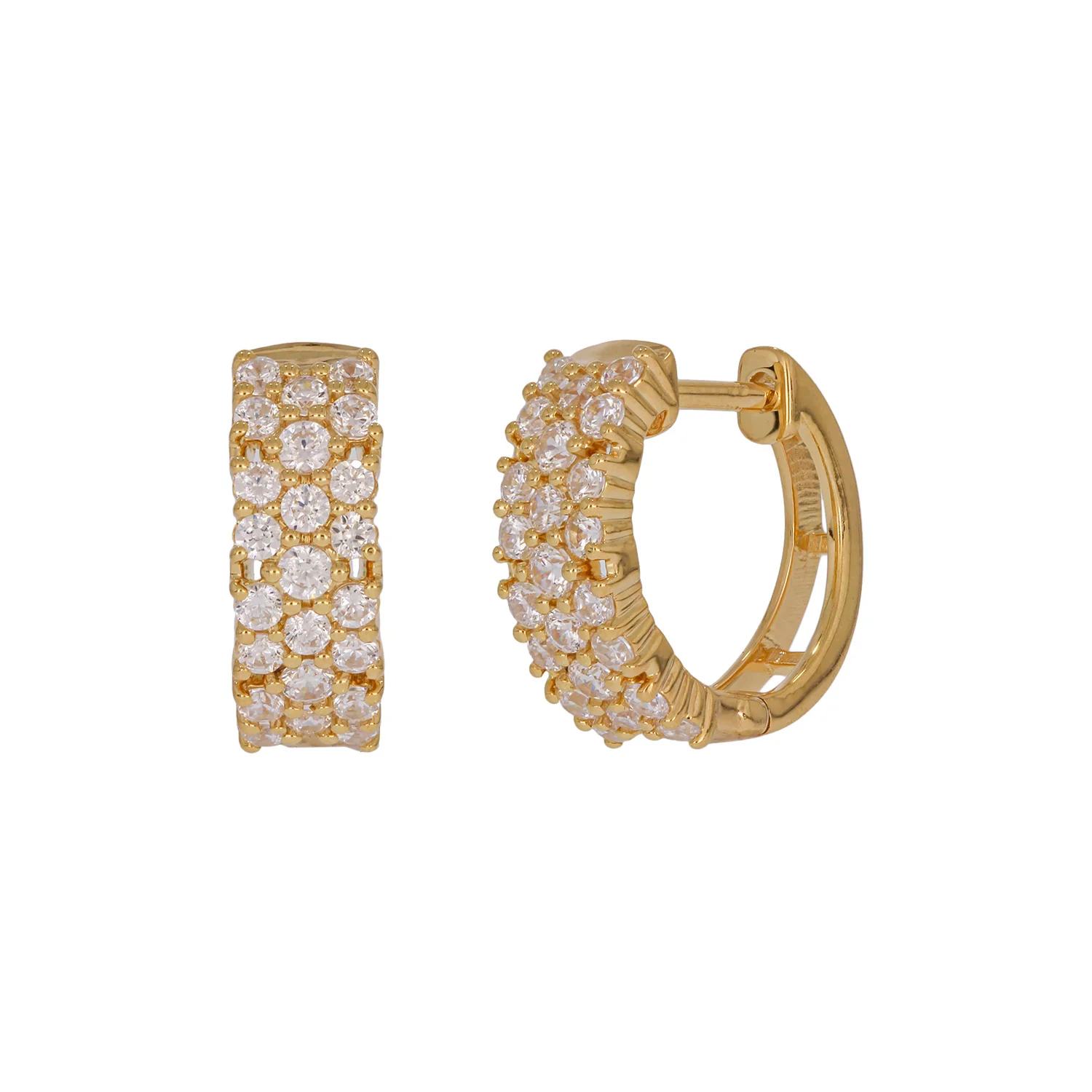 EHJ57615. 14K Solid Yellow Gold Diamond Hoop Earrings - Image 3