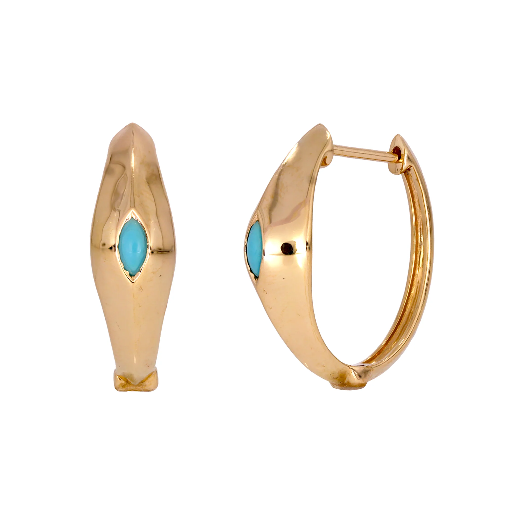 EHZ56940TQ. 14K Solid Gold Turquoise Oval Hoops