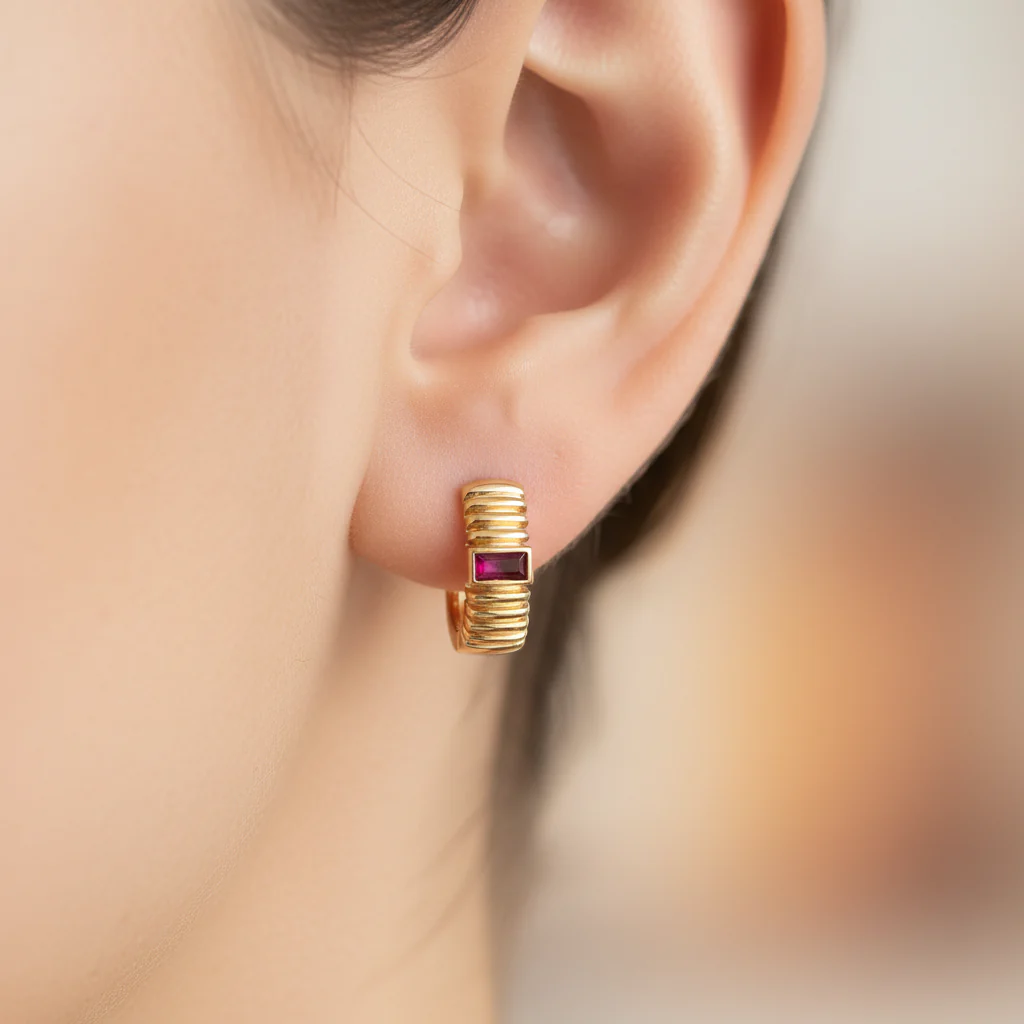 EHZ57170. 14k Solid Gold Gemstone Huggies - Image 10