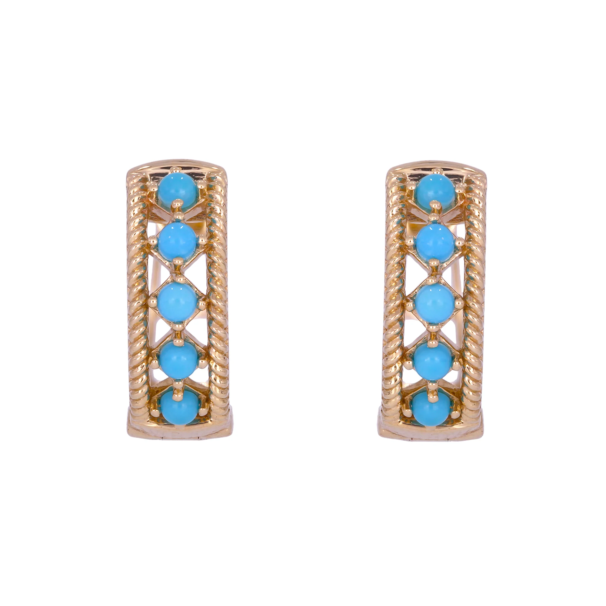 EHZ57404TQ. 14K Solid Gold Turquoise Hoops - Image 5