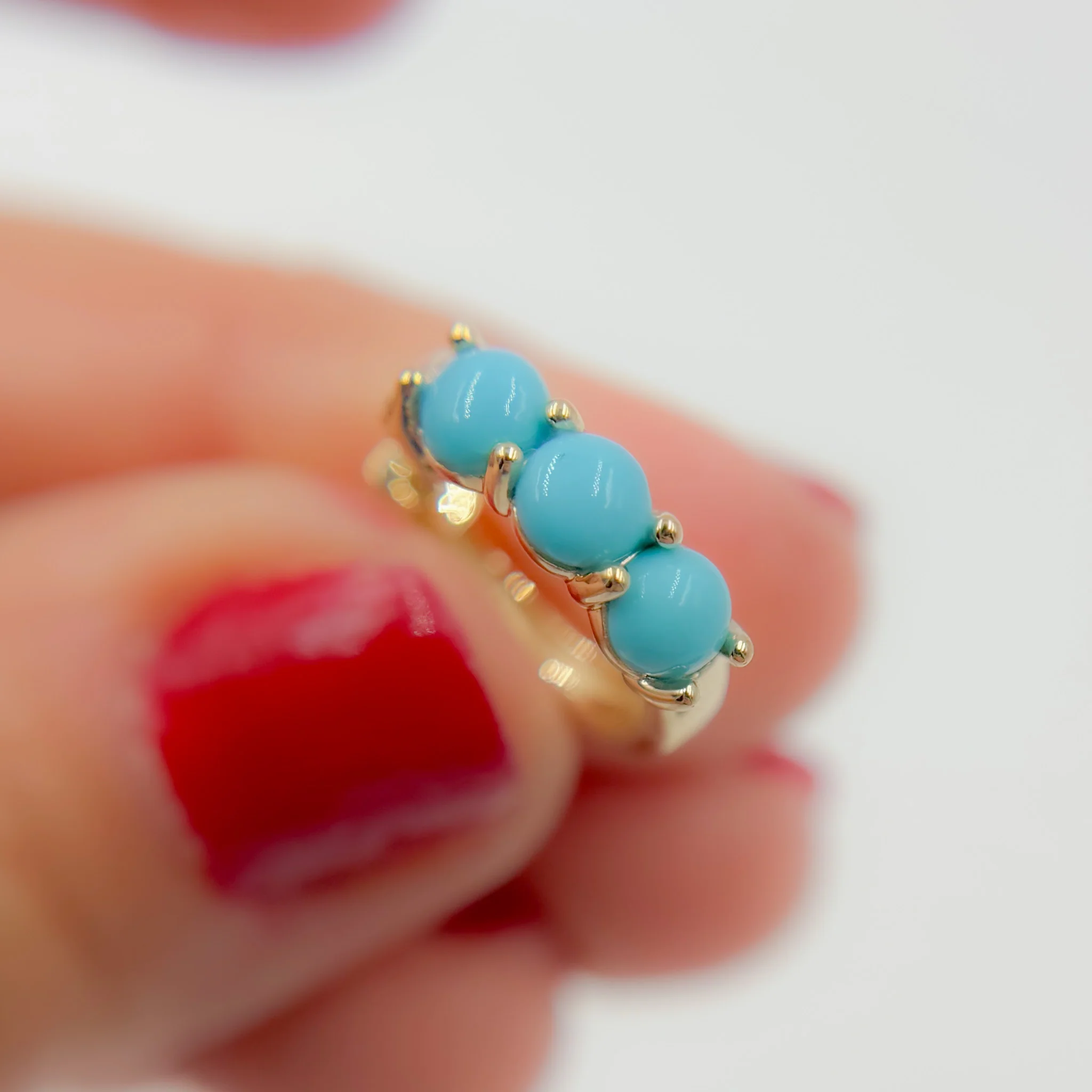 EHZ57427TQ. 14K Solid Gold Turquoise Hoops - Image 5
