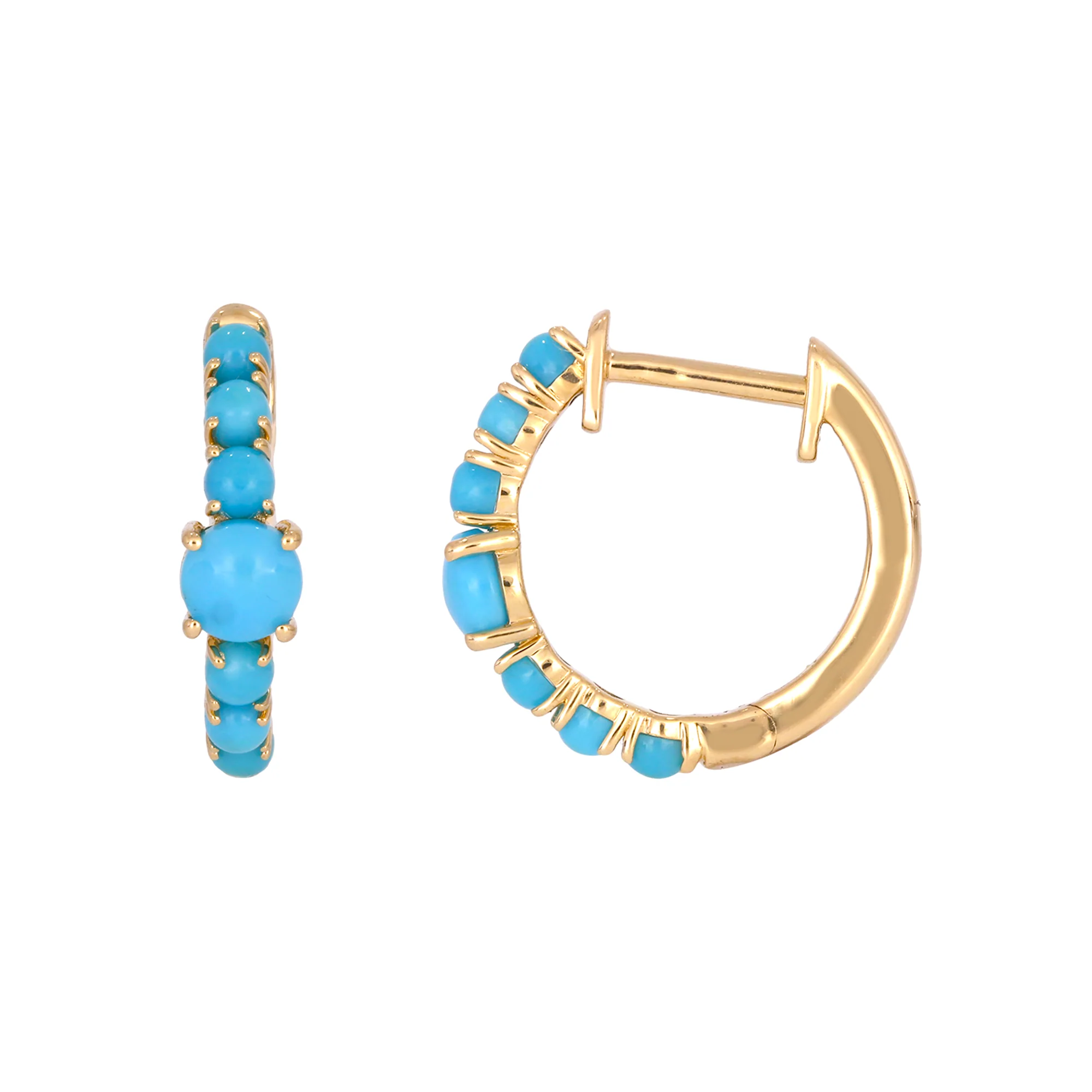 EHZ57439TQ. 14K Solid Gold Turquoise Hoops - Image 6