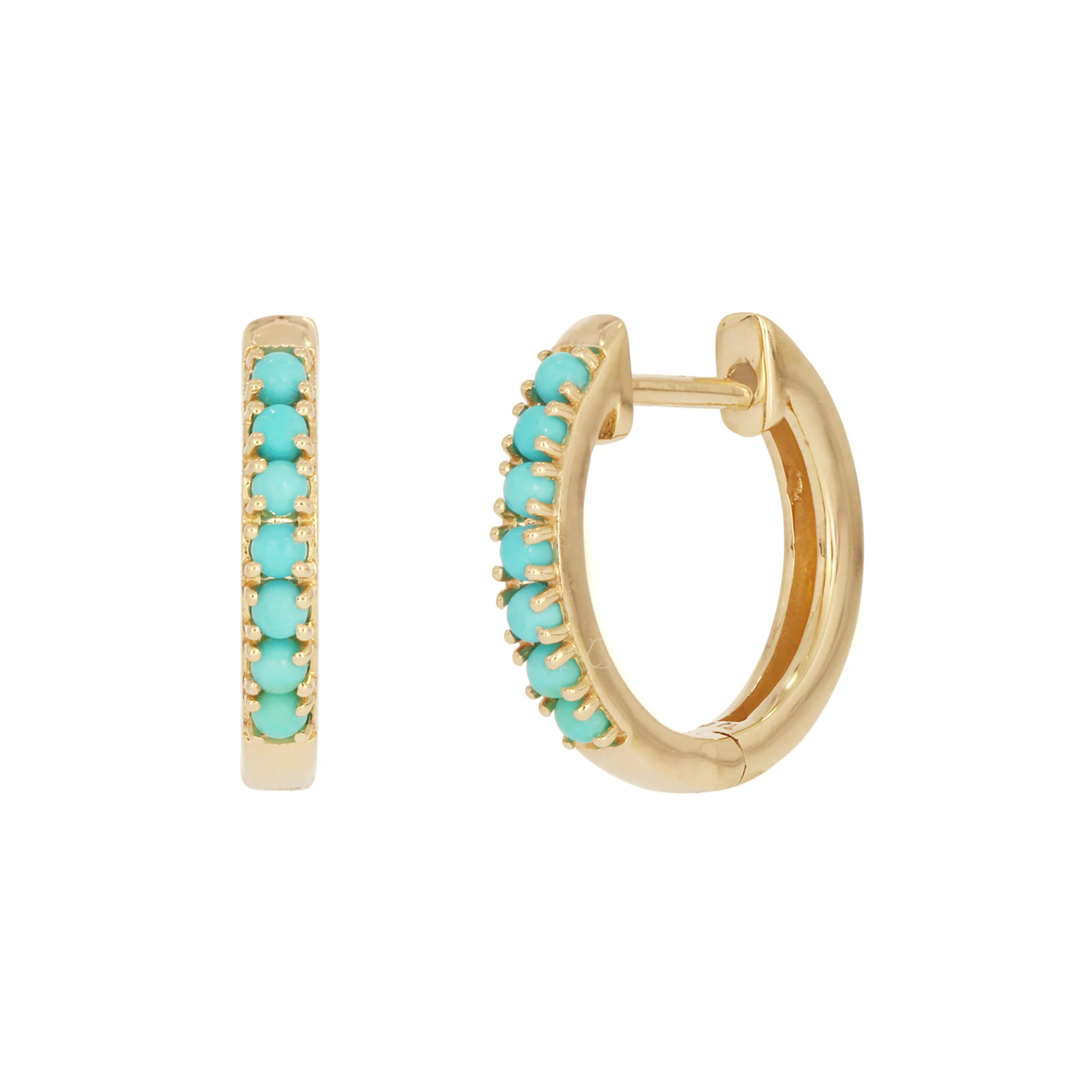 EHZ57450. 14K Solid Yellow Gold Emerald Hoop Earrings - Image 2