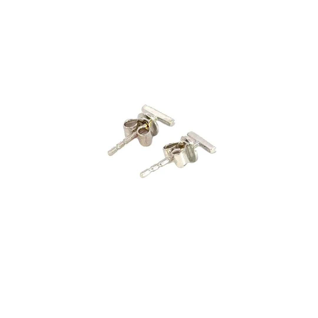ER412734. 14K Solid Gold Diamond Bar Studs Earrings - Image 3