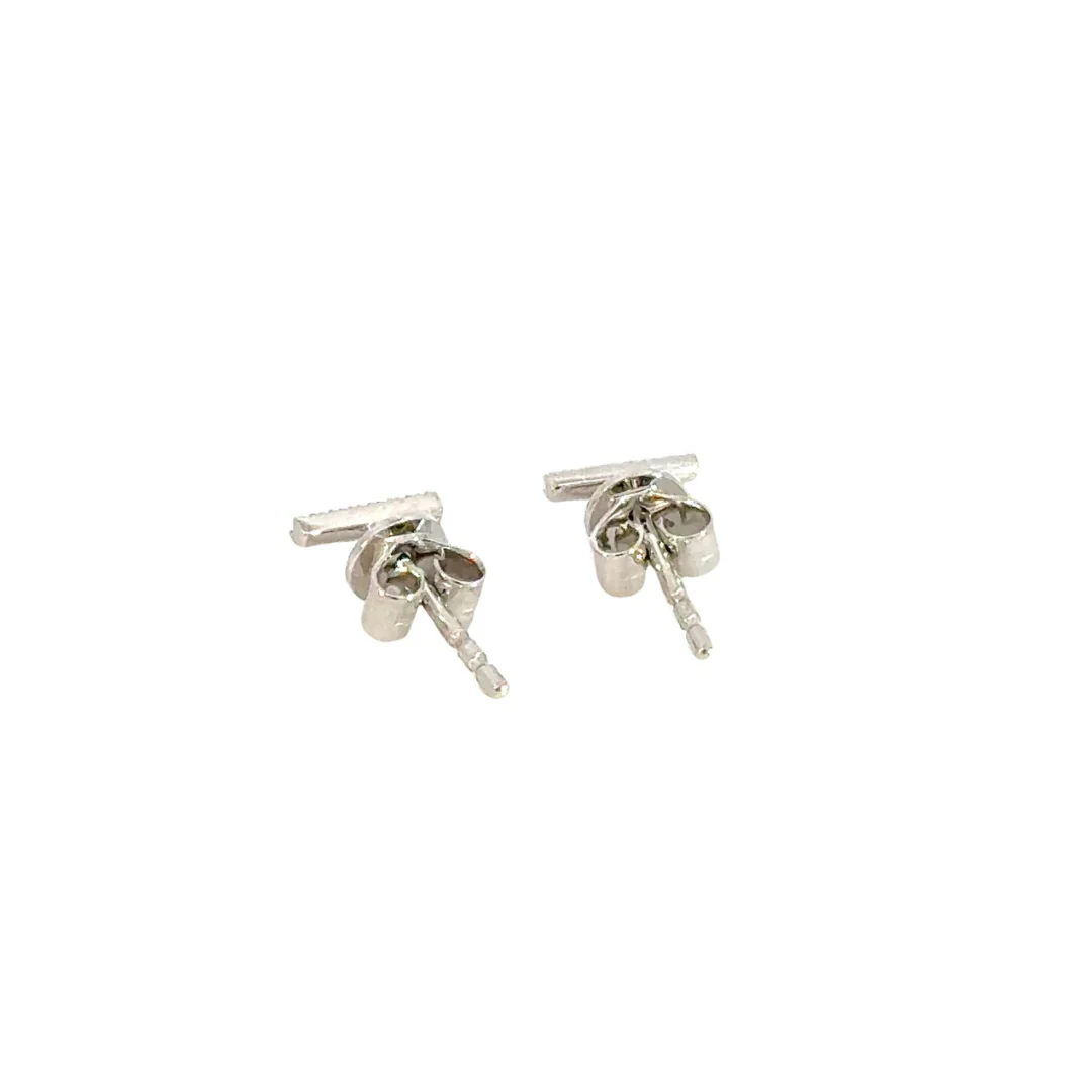 ER412734. 14K Solid Gold Diamond Bar Studs Earrings - Image 4