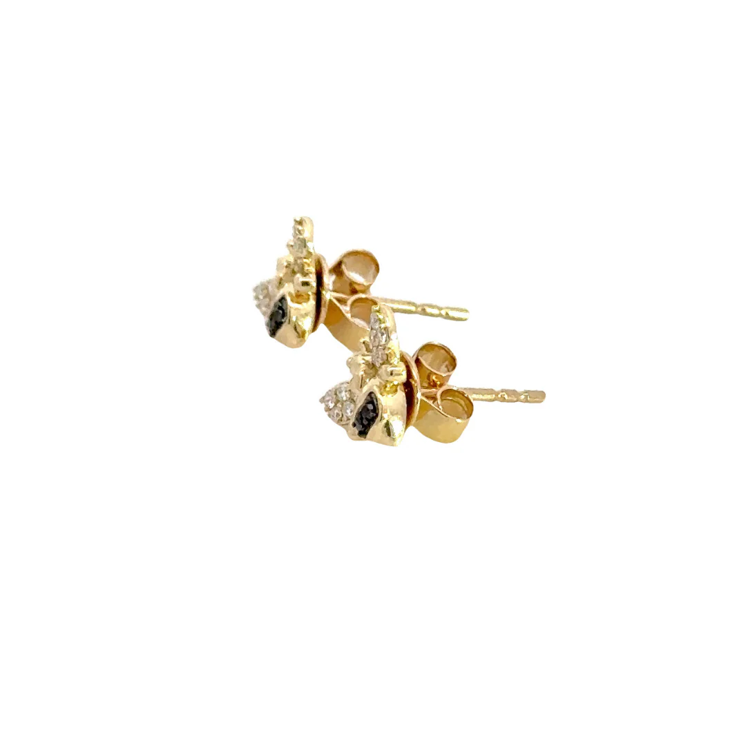 ER417984Y. 14K Solid Gold Diamond and Black Diamond Bee Studs Earrings - Image 2