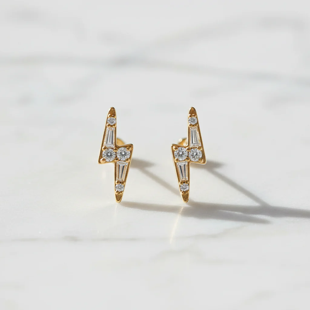 EFB54269. 14K Solid Gold Diamond Ray Studs - Image 2