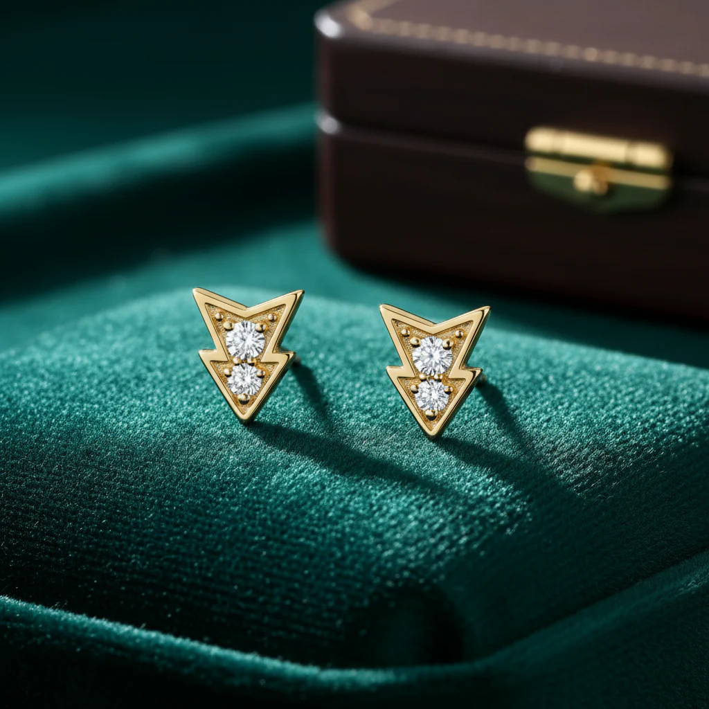 EFA54267. 14K Solid Gold Diamond Arrow Studs - Image 8