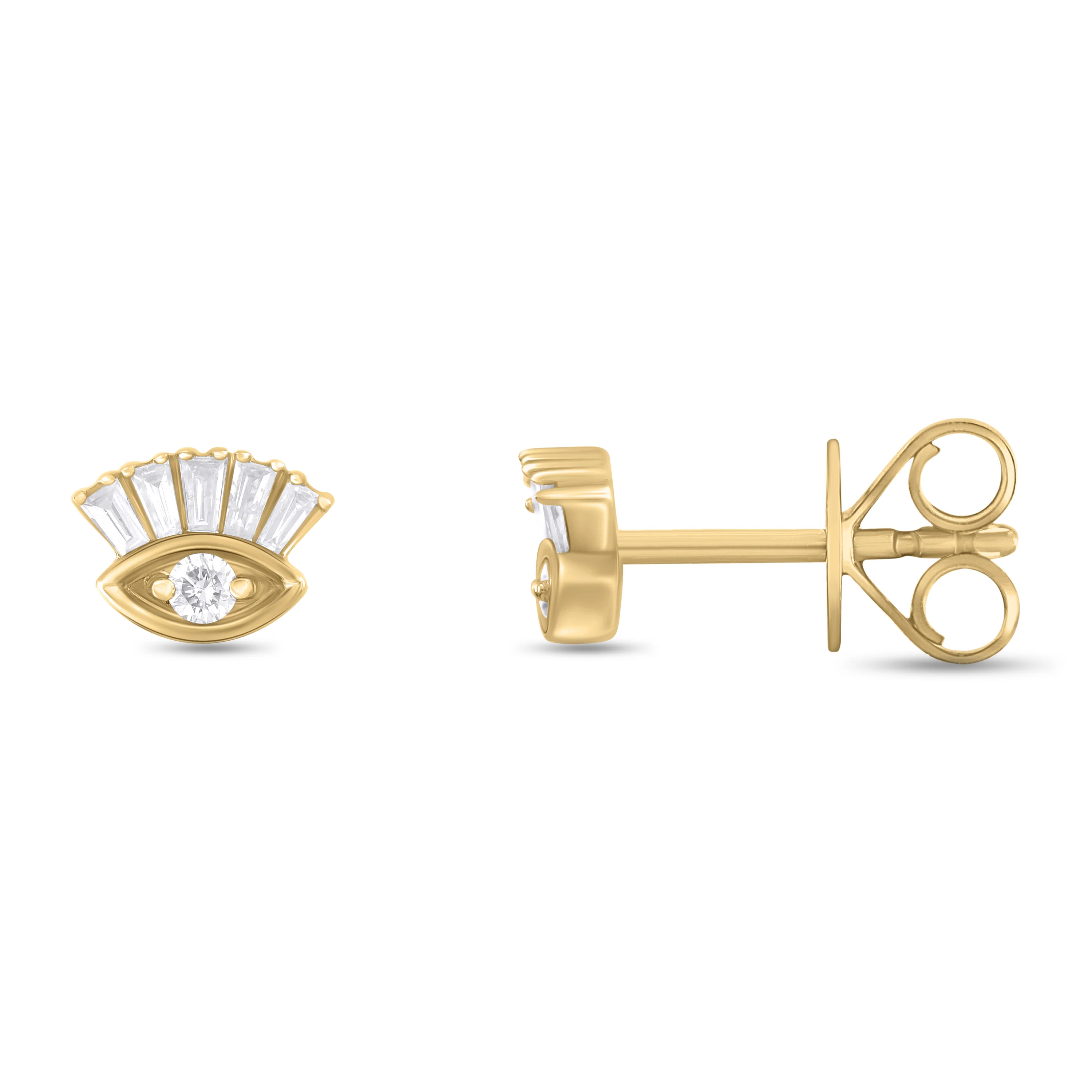 ER421145. 14K Solid Gold Diamond Eye Studs - Image 3