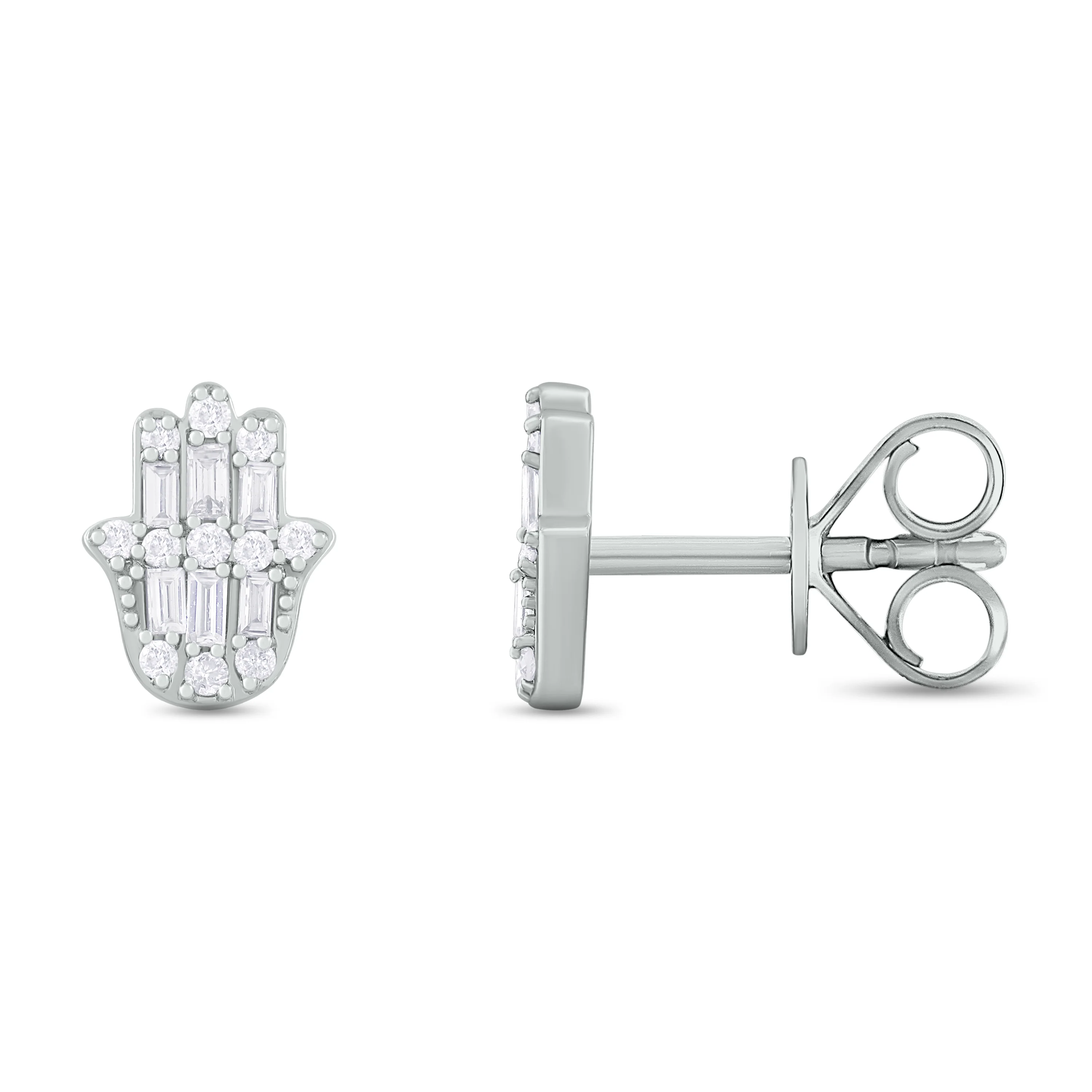 EFC54276. 14K Solid Gold Diamond Hamsa Hand Studs - Image 10