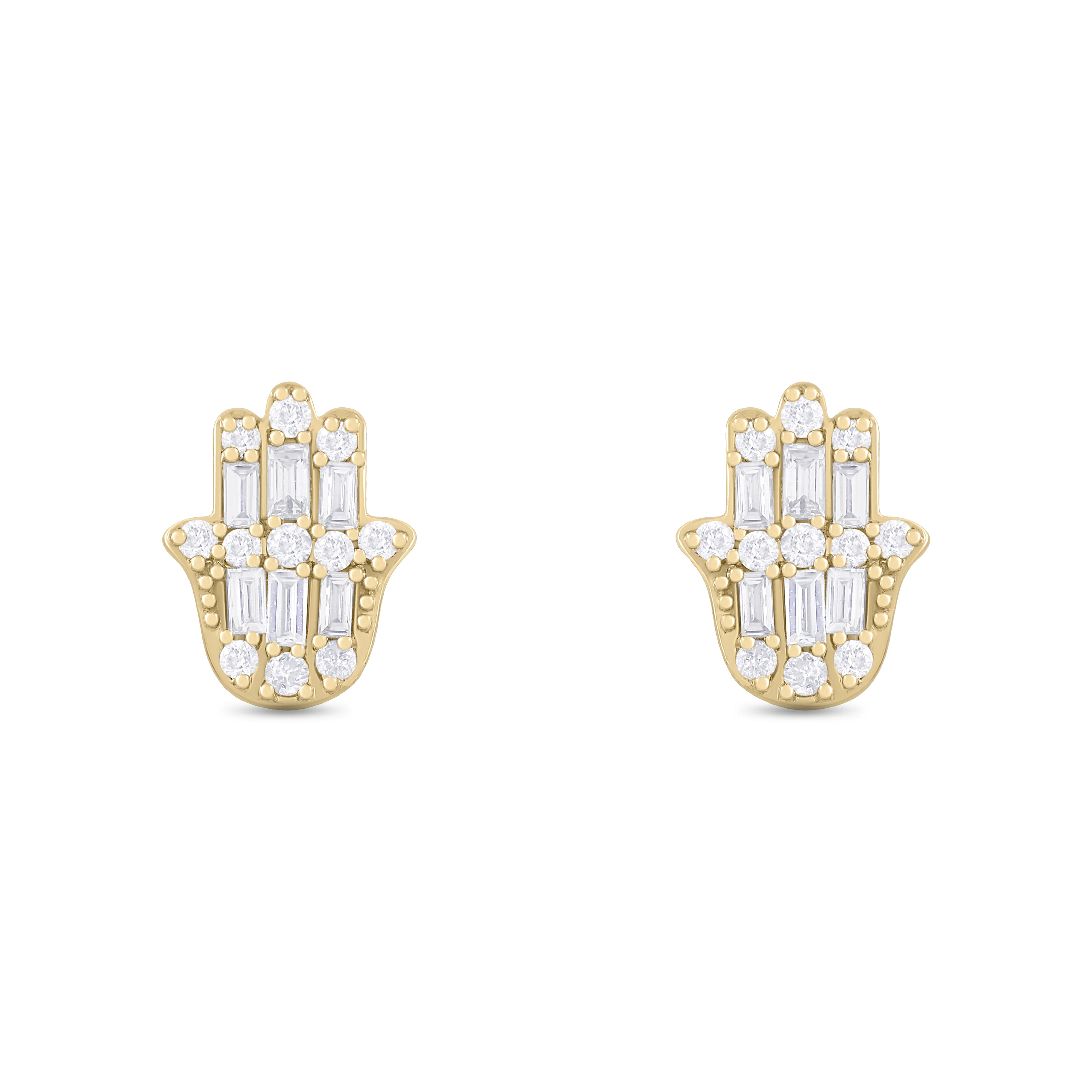 EFC54276. 14K Solid Gold Diamond Hamsa Hand Studs - Image 4