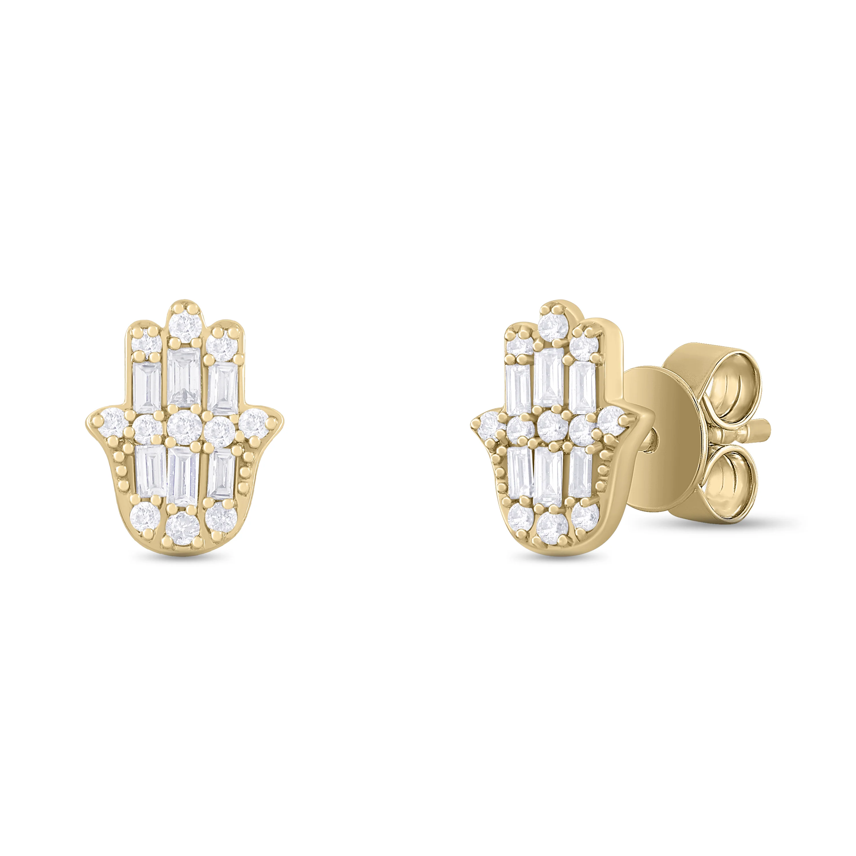 EFC54276. 14K Solid Gold Diamond Hamsa Hand Studs - Image 5
