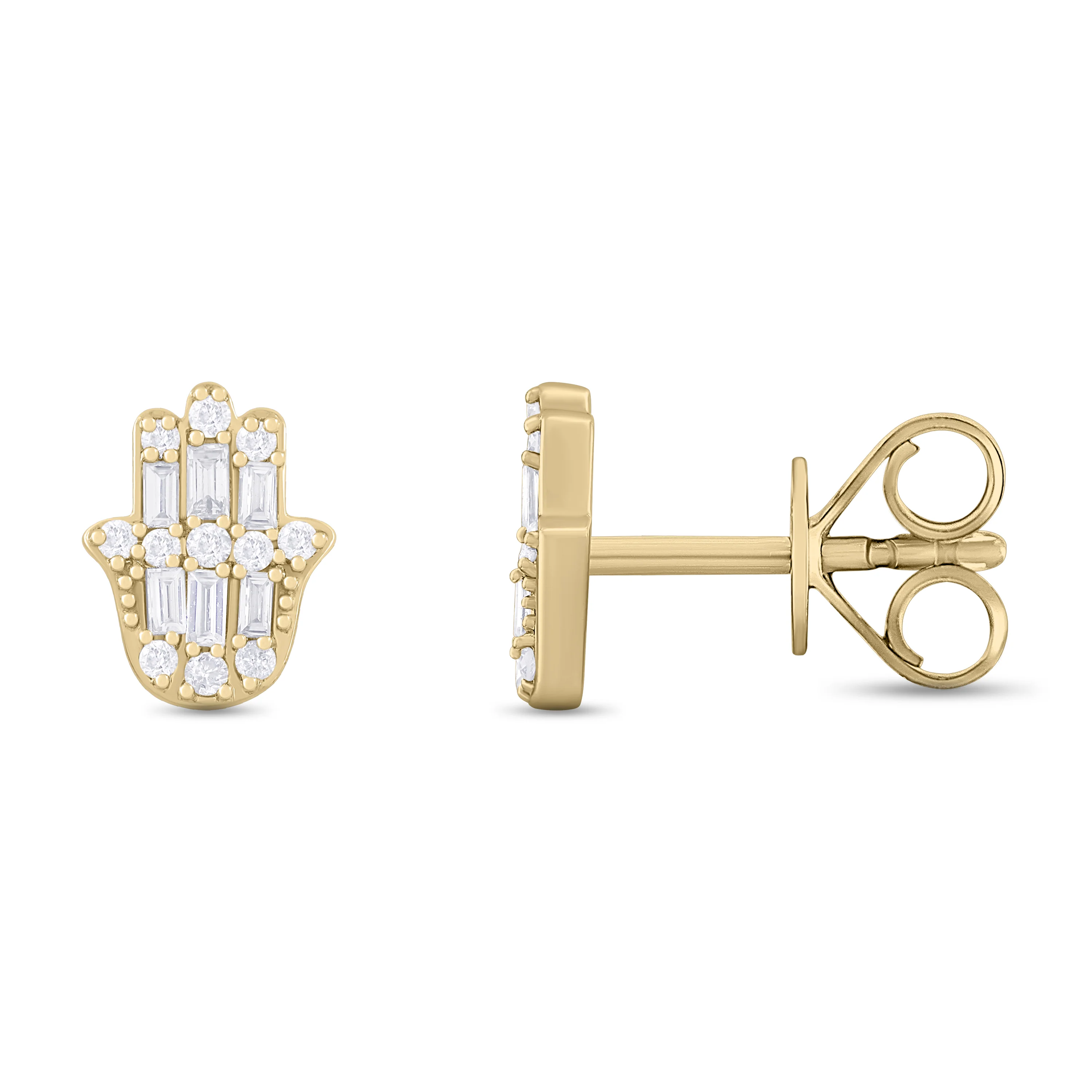 EFC54276. 14K Solid Gold Diamond Hamsa Hand Studs - Image 6