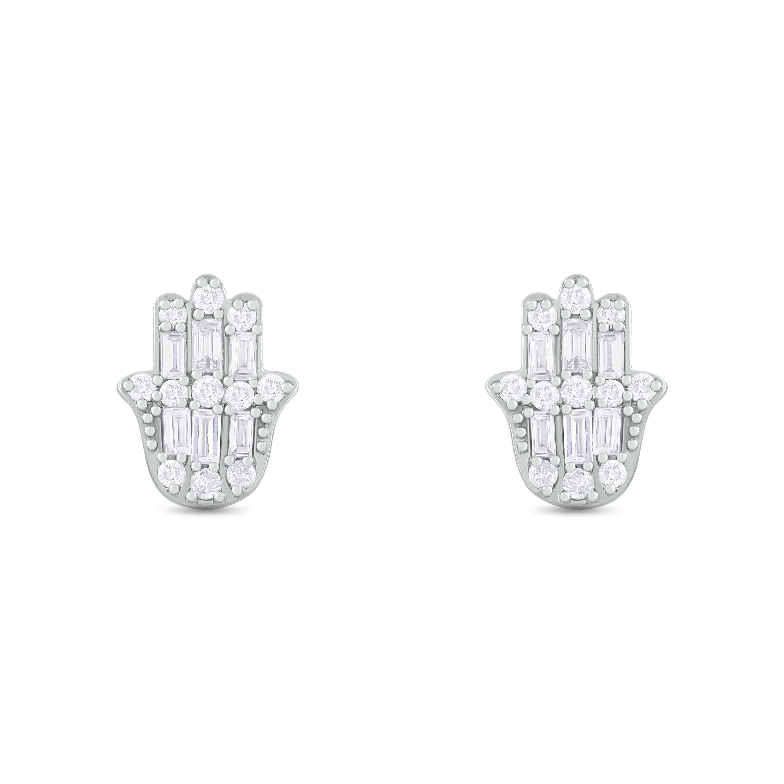 EFC54276. 14K Solid Gold Diamond Hamsa Hand Studs - Image 7