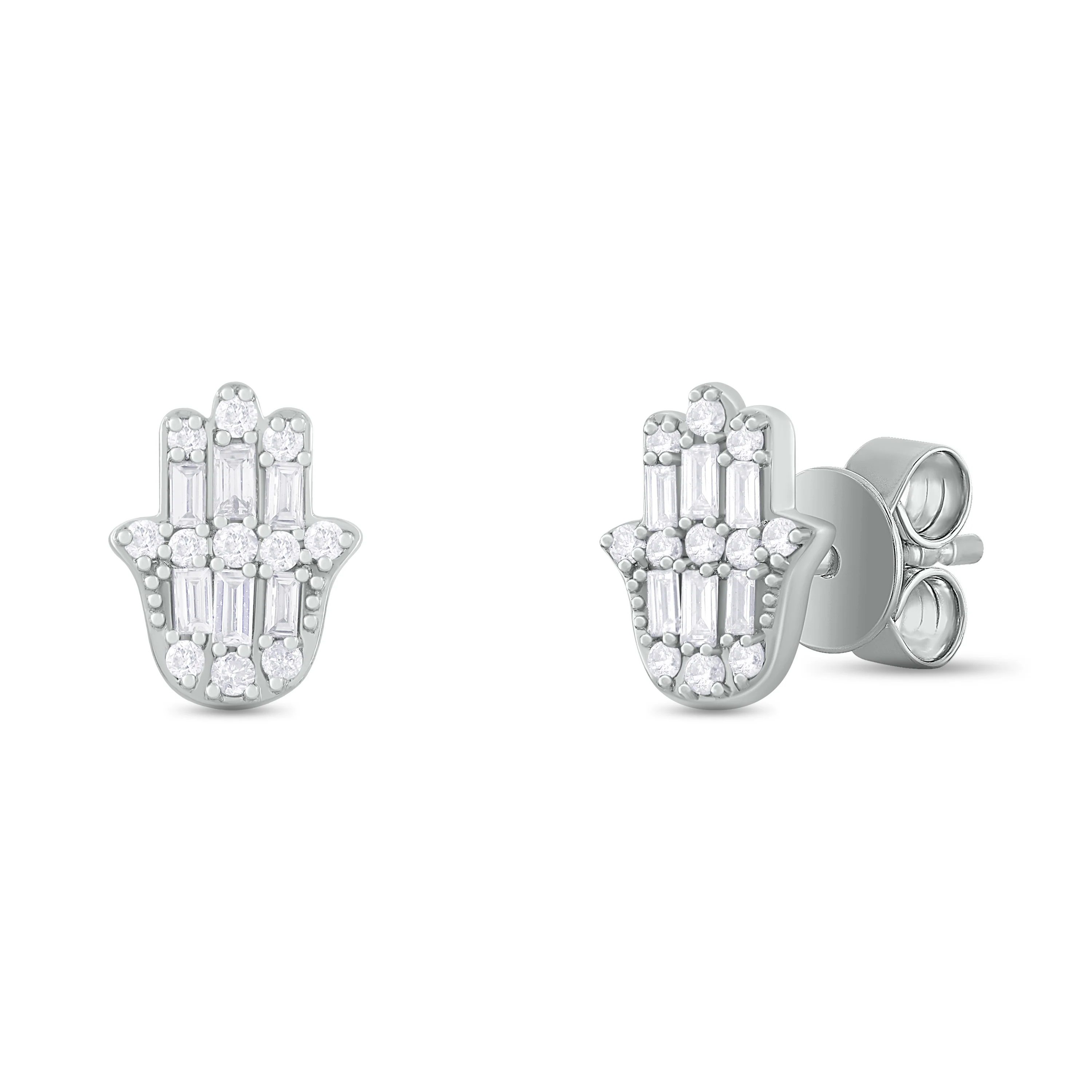 EFC54276. 14K Solid Gold Diamond Hamsa Hand Studs - Image 9