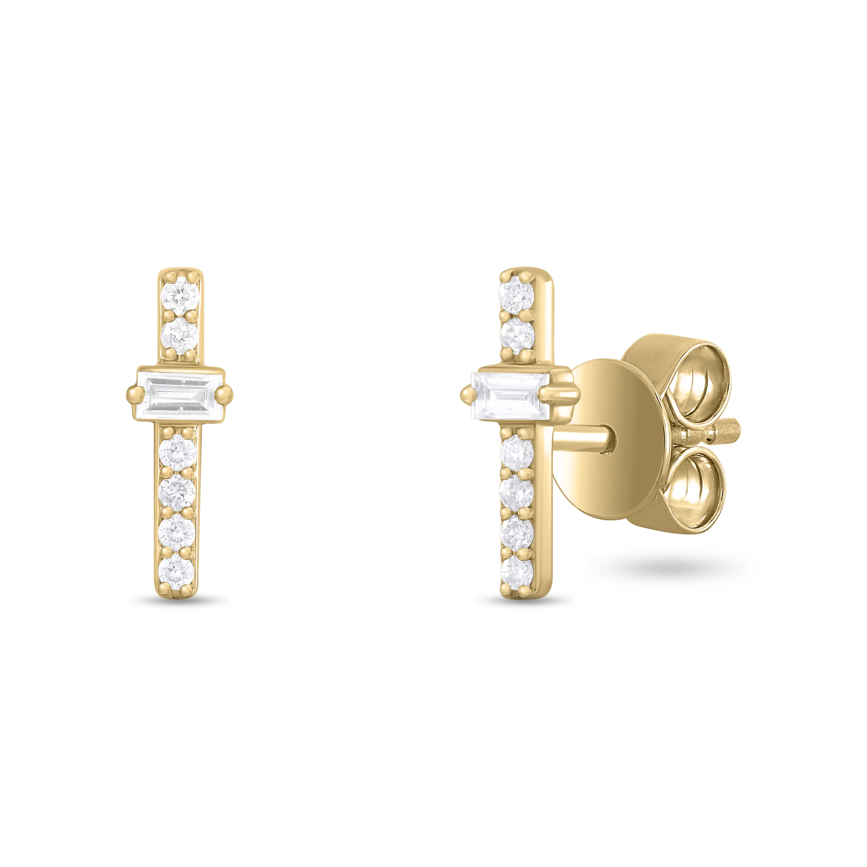 ER421149. 14K Solid Gold Diamond Bar Studs - Image 2
