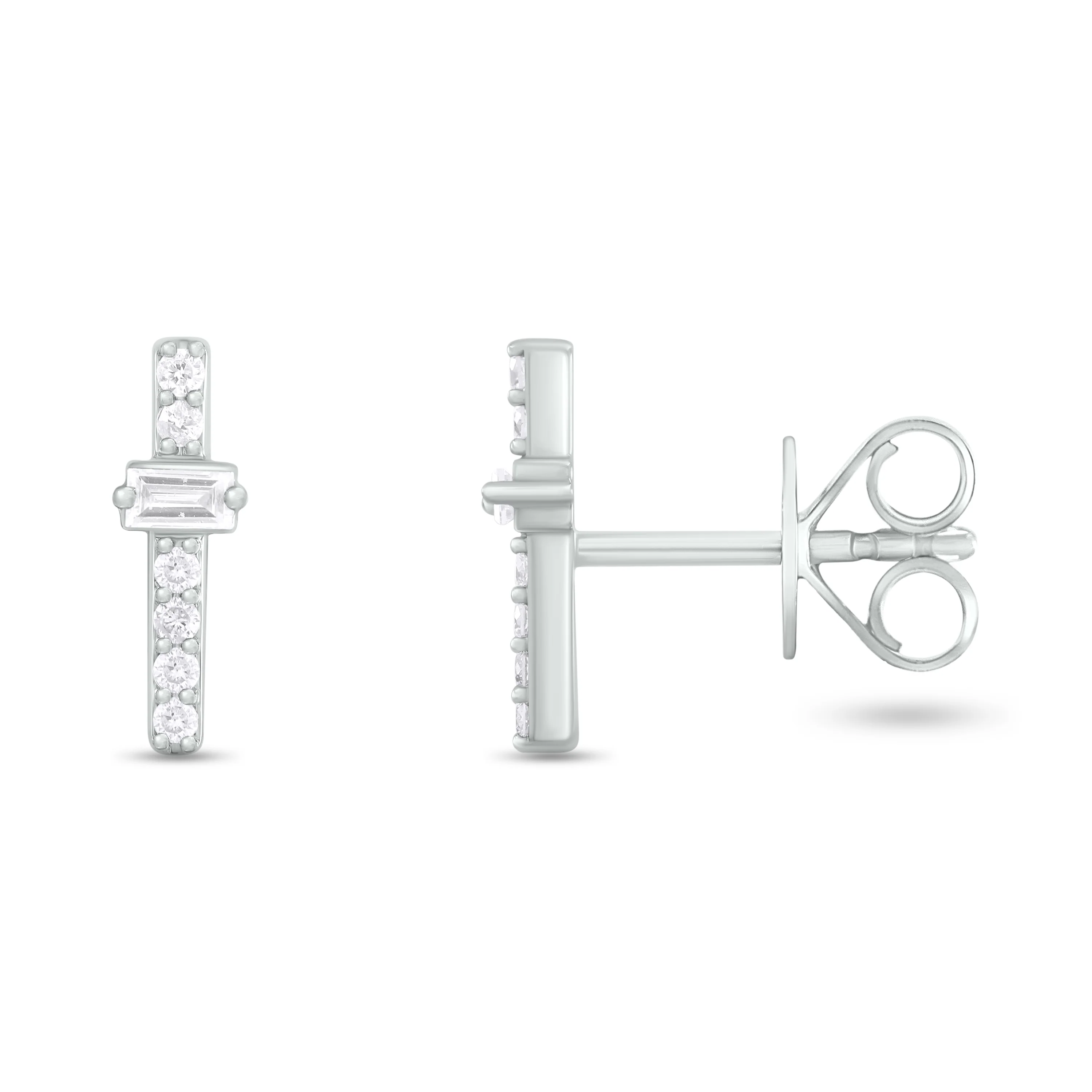 ER421149. 14K Solid Gold Diamond Bar Studs - Image 6