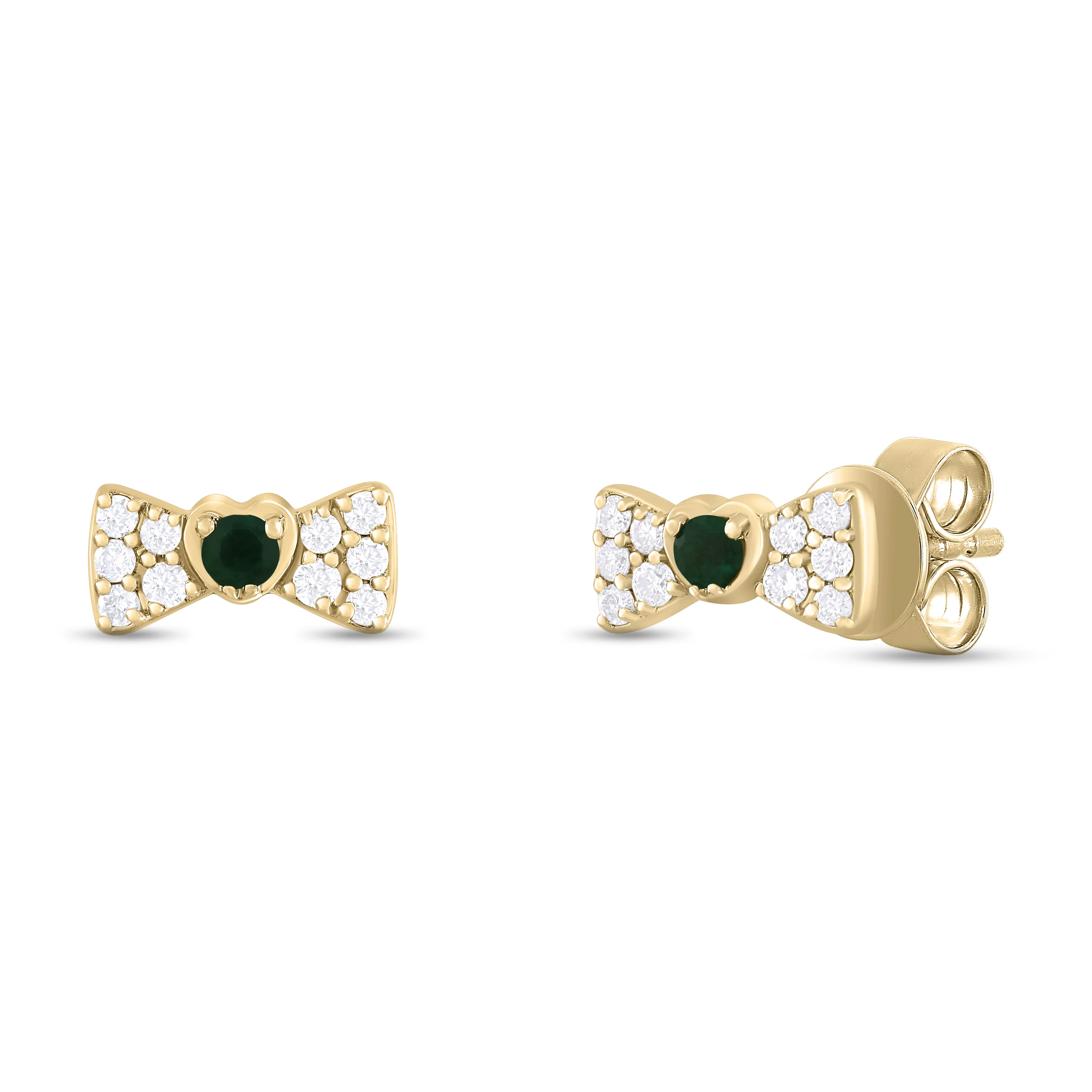ER421151. 14K Solid Gold Diamond and Gemstone Coquette Bow Studs - Image 2
