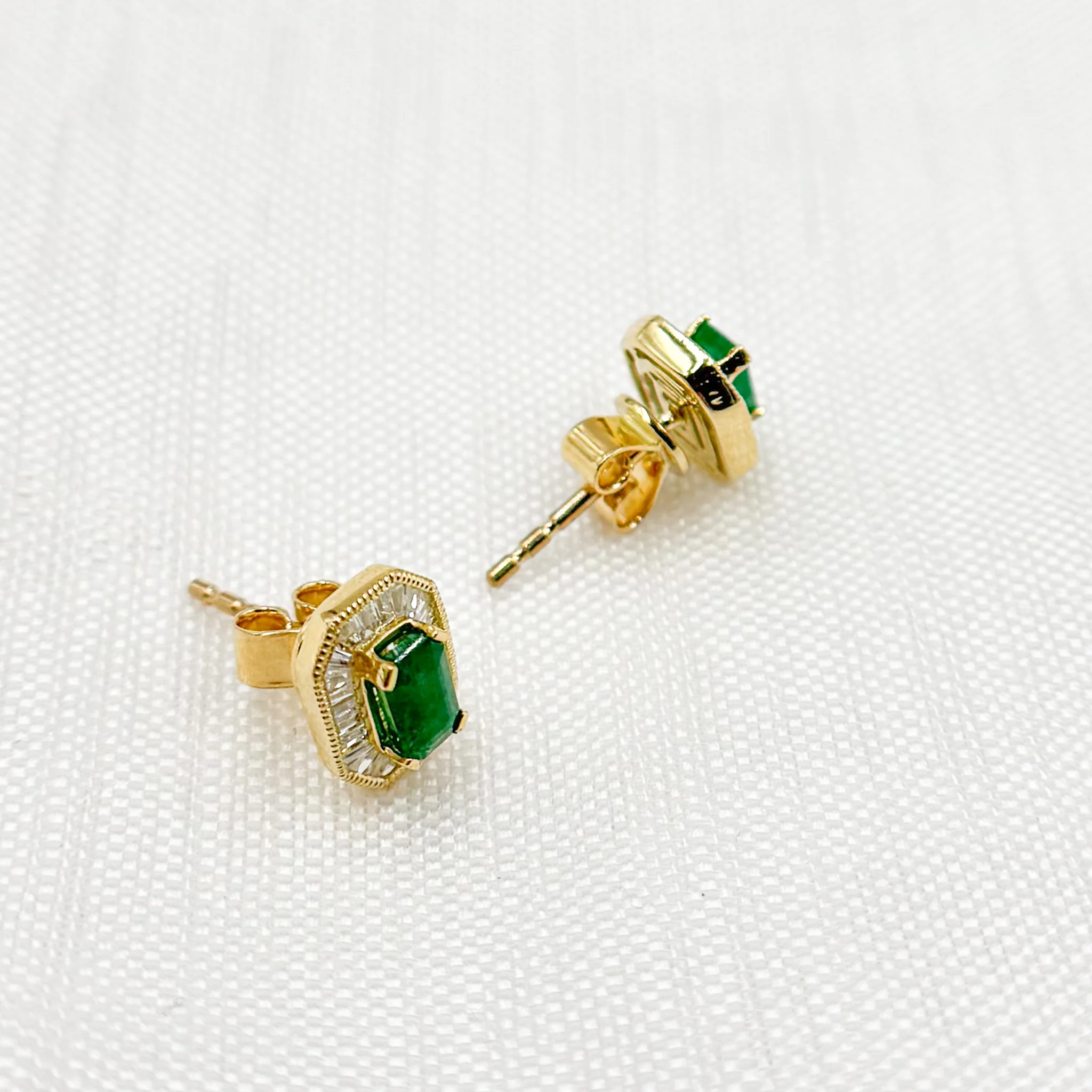 ER421222. 14K Solid Gold Diamond and Gemstone Stud Earring - Image 2