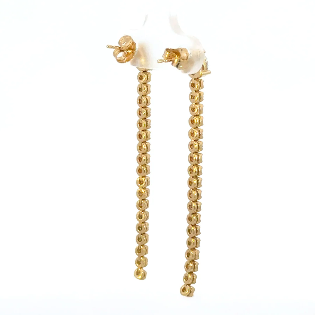 ESN59071MS. 14K Solid Gold Diamond Multi Sapphire Dangle Earrings - Image 2