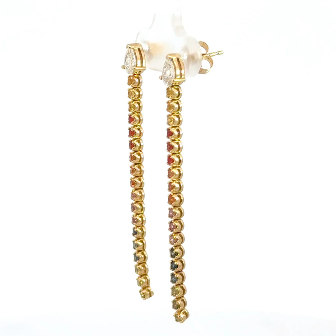 ESN59071MS. 14K Solid Gold Diamond Multi Sapphire Dangle Earrings - Image 4