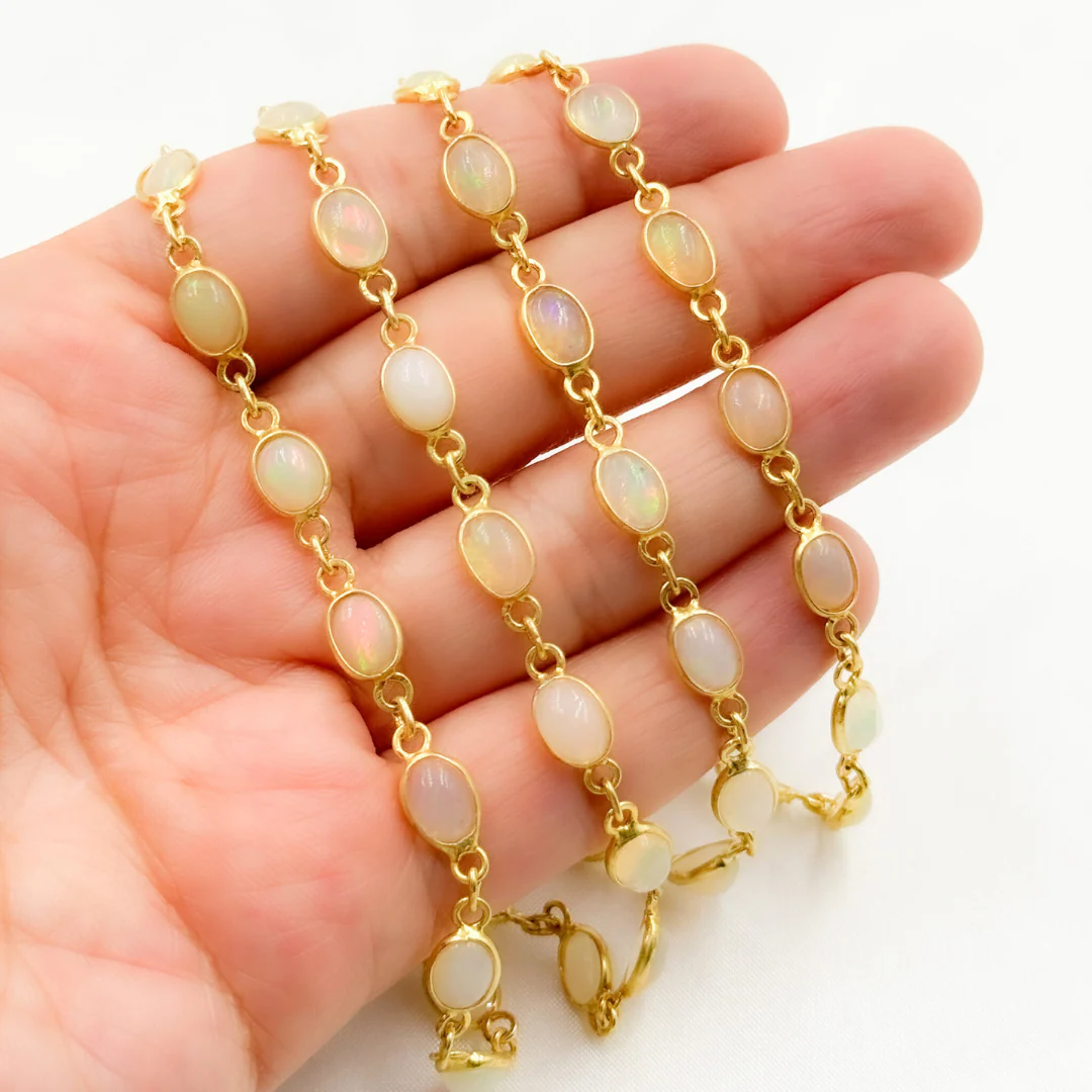 ETH11. Ethiopian Opal Oval Shape Bezel Gold Plated Wire Chain - Image 7
