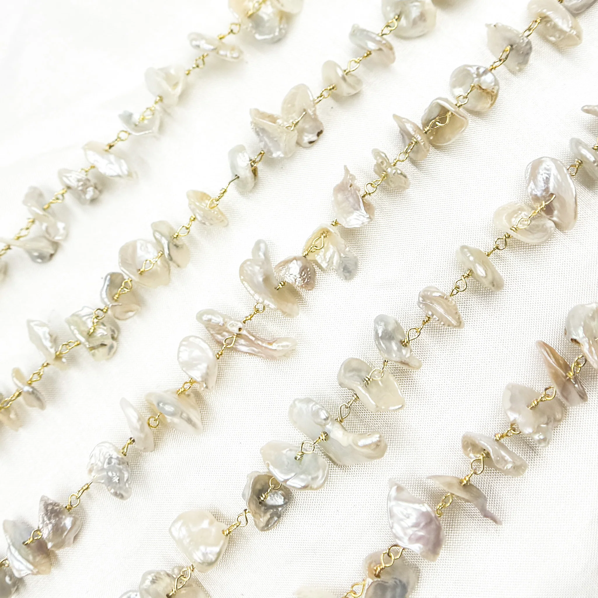 PRL59. Freshwater Pearl Organic Shape Gold Plated Sterling Silver Wire Chain - Image 4