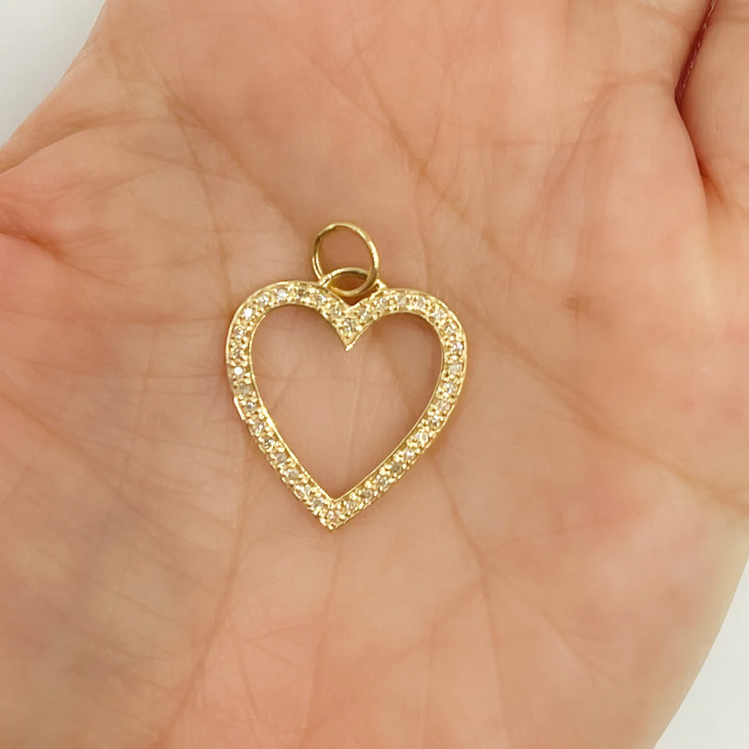 GDP02. 14K Solid Gold Diamond Heart Shape Charm - Image 4