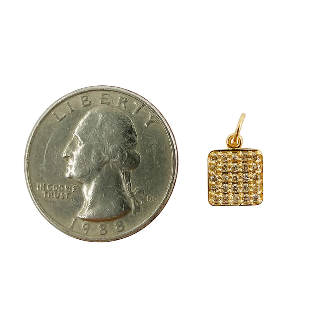 14K Solid Gold with Diamonds Square Shape Charm. GDP05 - Image 3