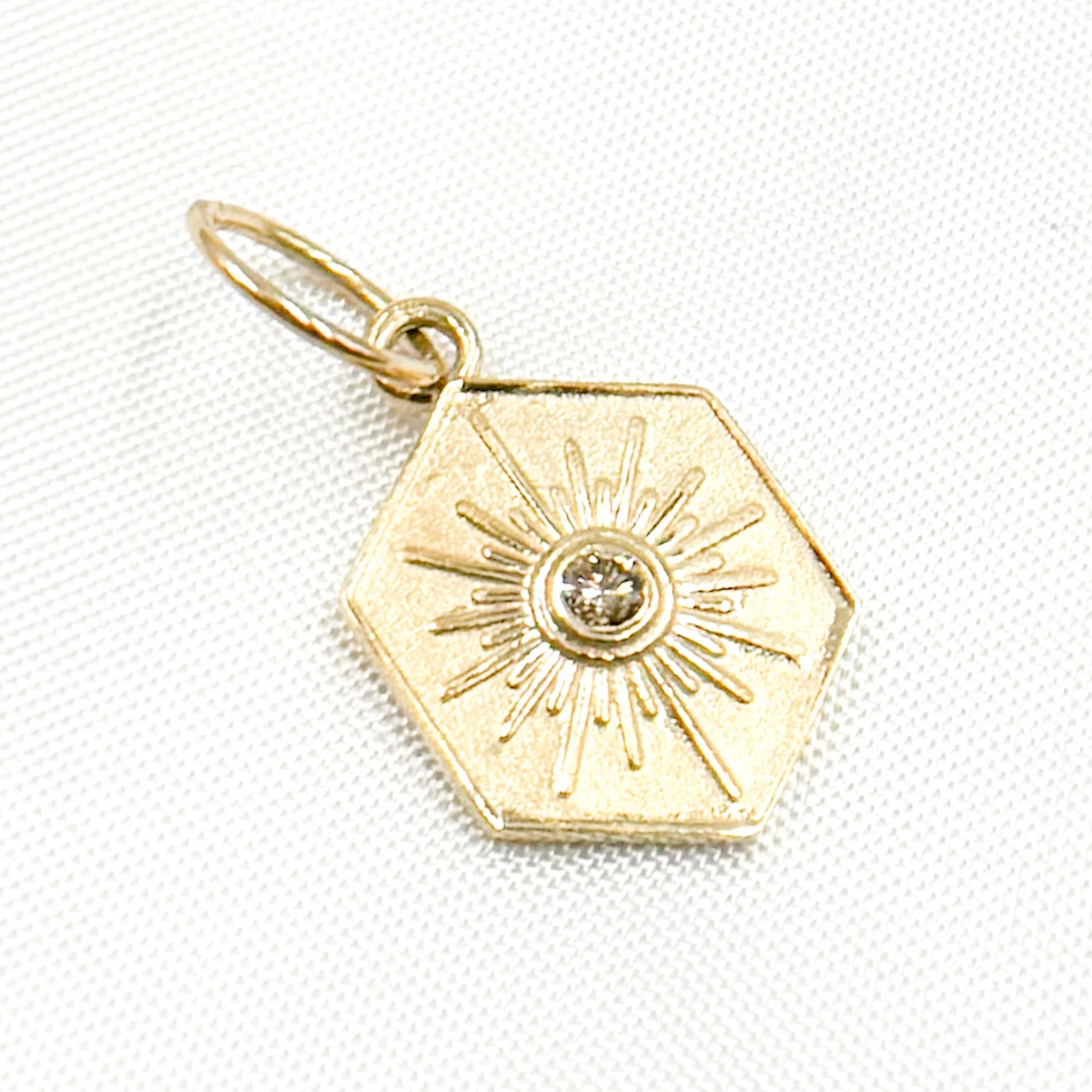 GDP104. 14K Solid Gold Diamond Hexagon Charm