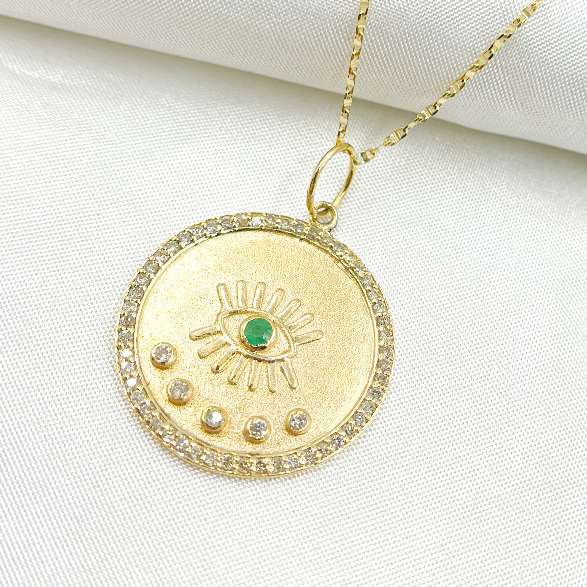 14K Solid Gold with Diamonds Circle Shape with Eye Charm. GDP106 - Image 4