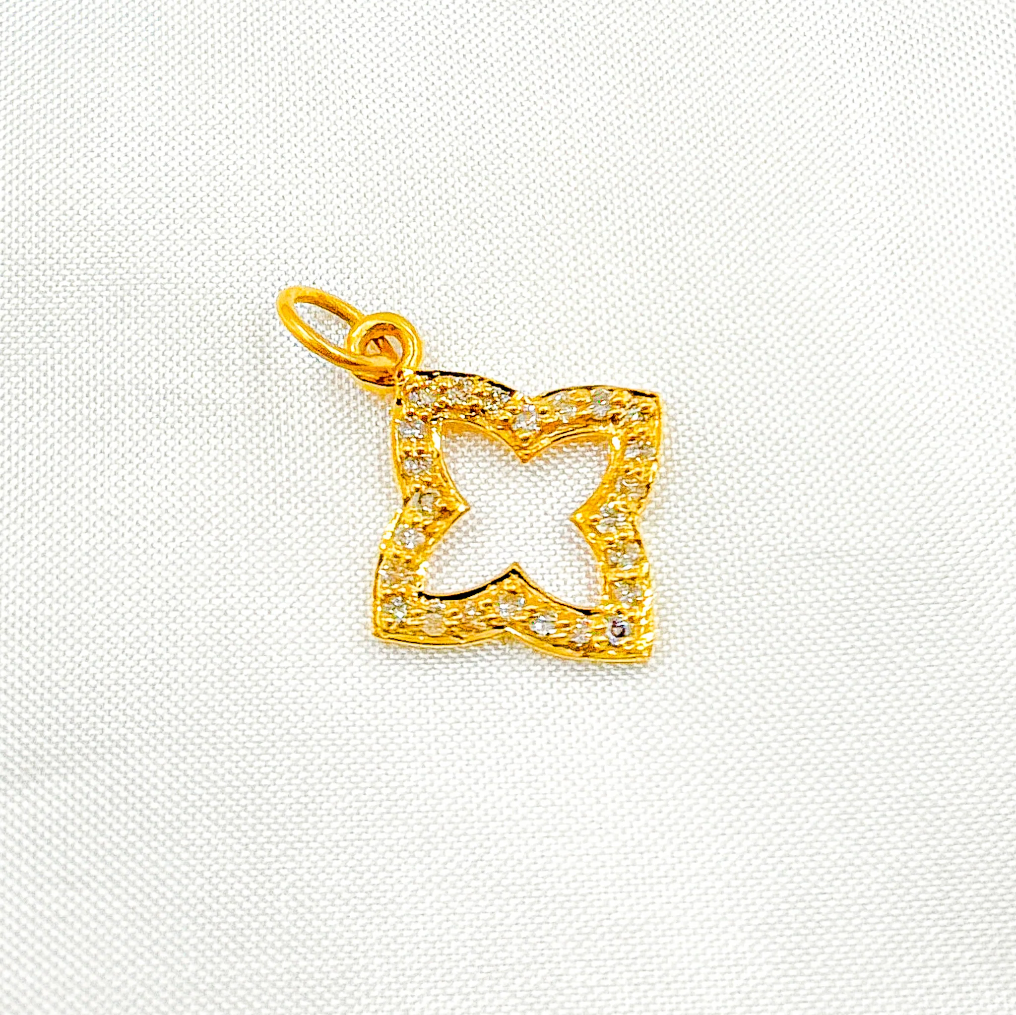 14K Solid Gold Diamonds Flower Charm. GDP12 - Image 4