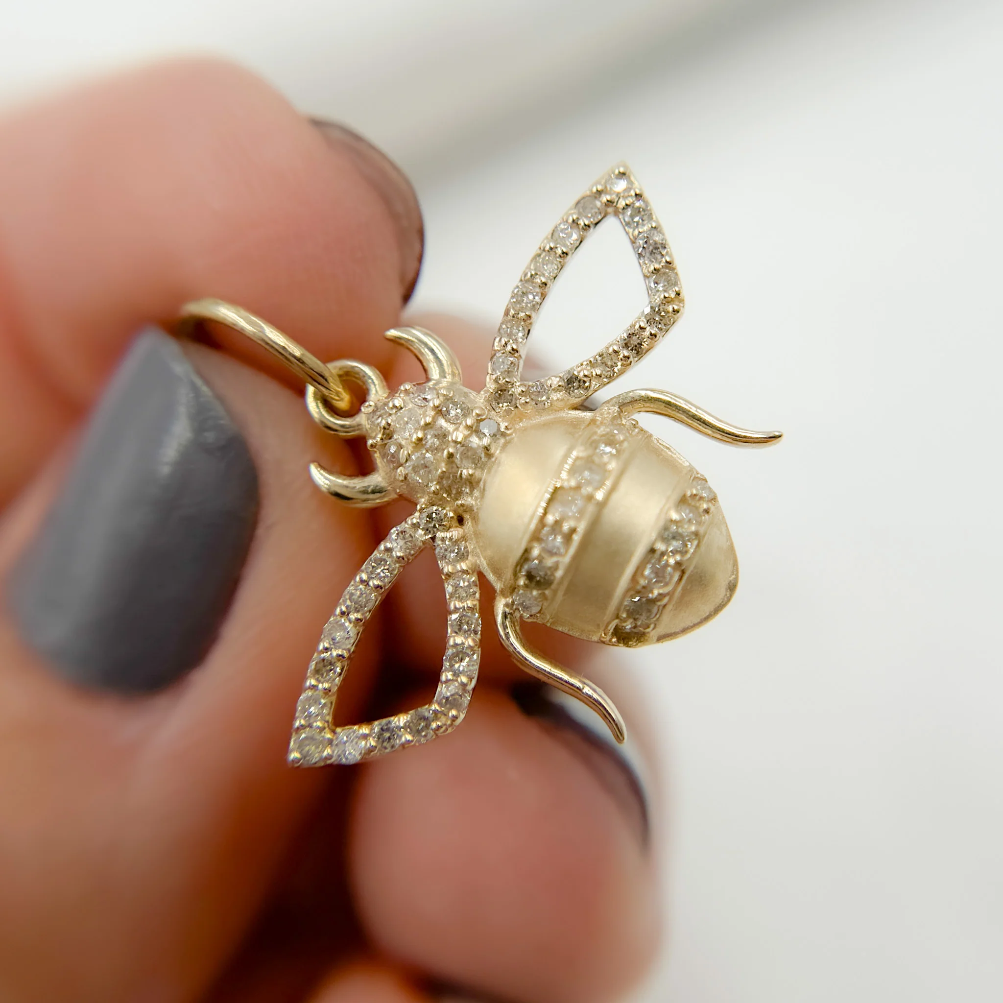 GDP13. 14K Solid Gold Diamond Bee Charm - Image 2