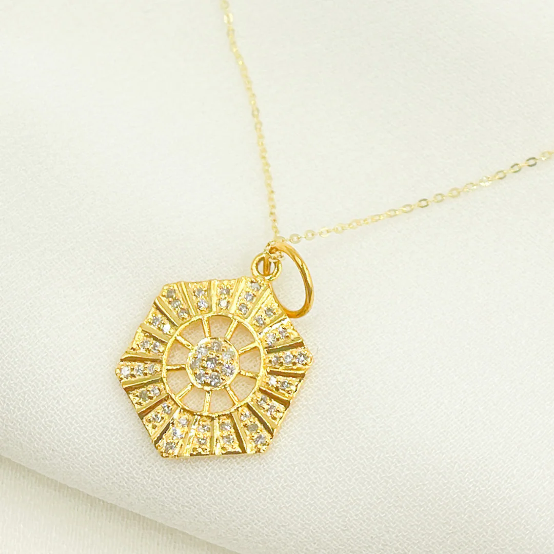 14K Solid Gold Charm Hexagonal Pendant with Diamonds. GDP138 - Image 2