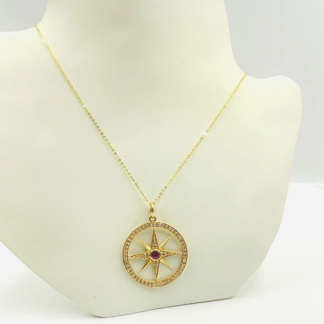 GDP14. 14K Solid Gold Diamonds Round Star Charm - Image 4